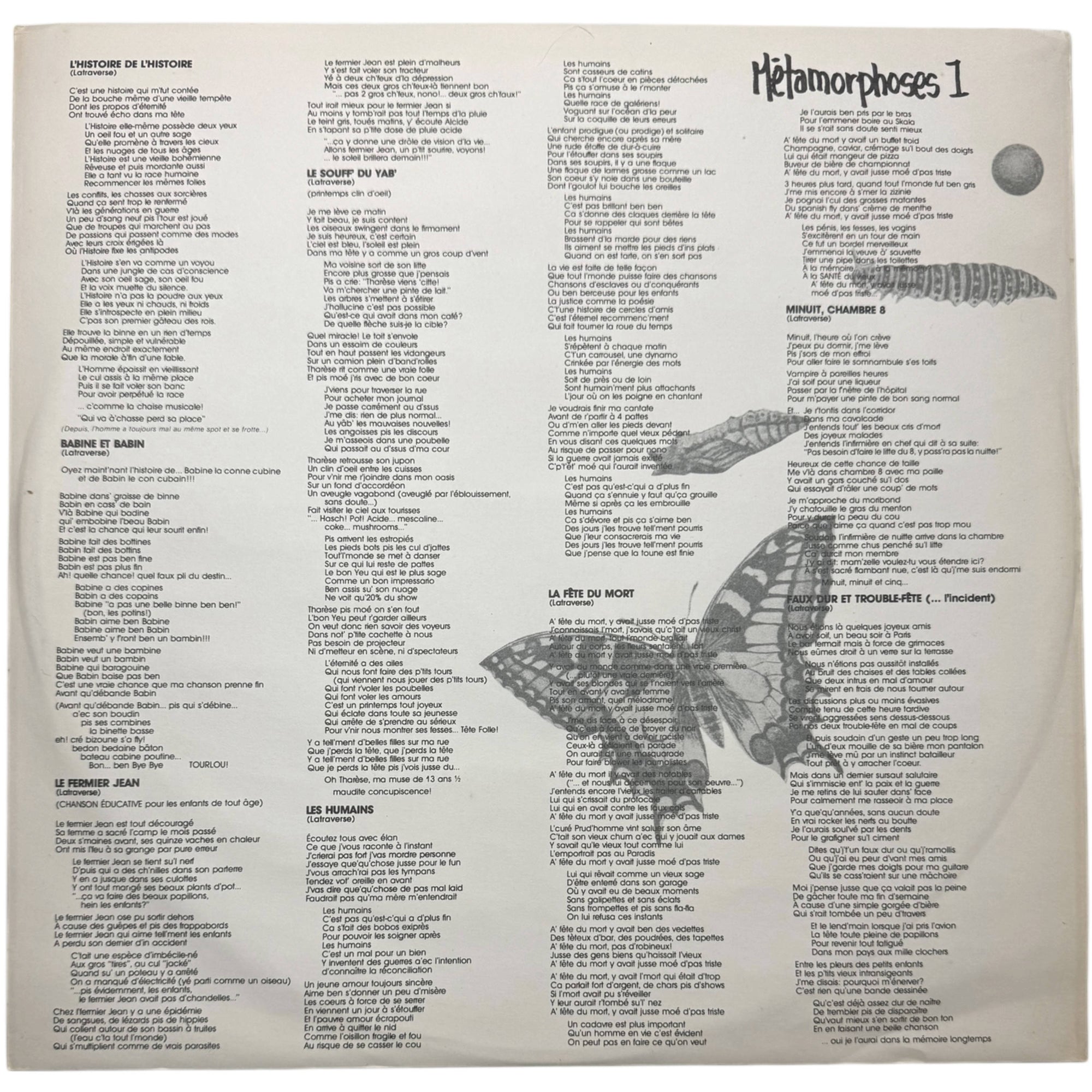 Métamorphoses Tome I LP Vinyl Record Plume Latraverse 1982 Near Mint