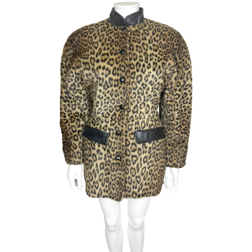 Vintage 1980s Jean-Claude Poitras Faux Leopard Fur Jacket