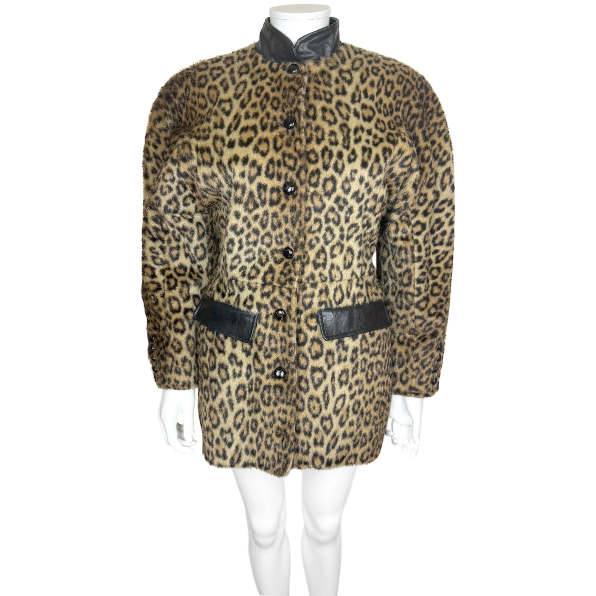 Vintage 1980s Jean-Claude Poitras Faux Leopard Fur Jacket