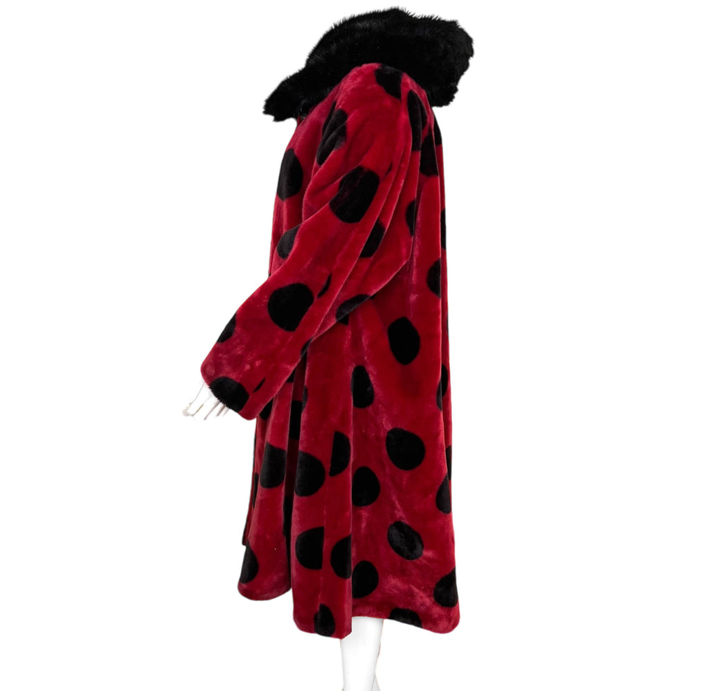 Vintage 1980s Faux Fur Coat w Polka Dots Jean-Claude Poitras
