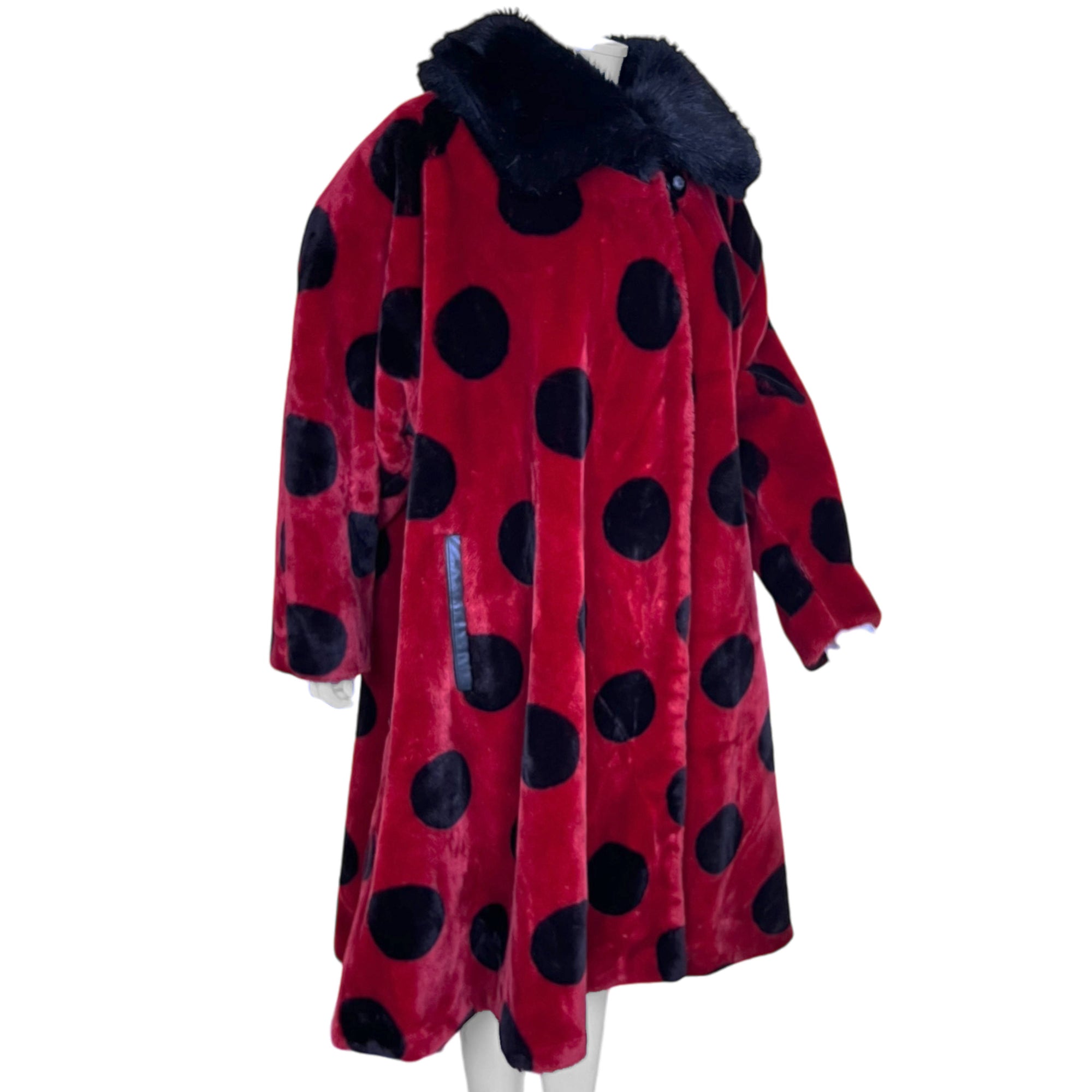 Vintage 1980s Faux Fur Coat w Polka Dots Jean-Claude Poitras