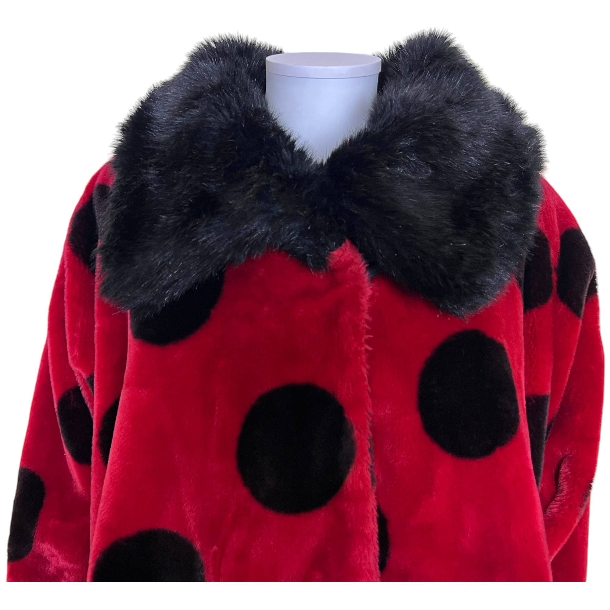 Vintage 1980s Faux Fur Coat w Polka Dots Jean-Claude Poitras