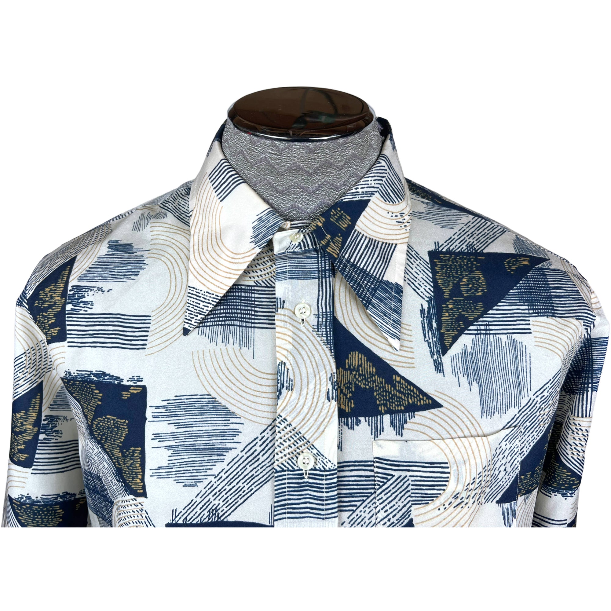 Vintage 1970s Disco Shirt Geometric Pattern France Sz XL