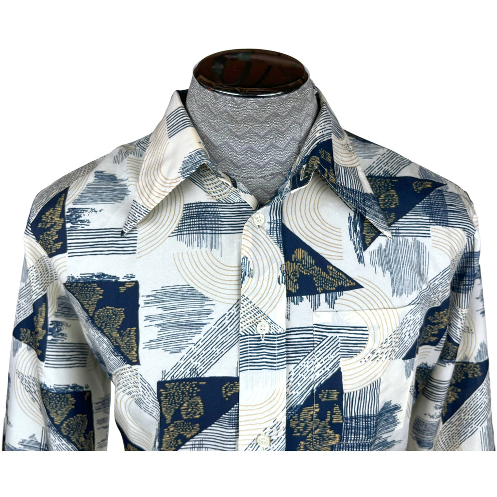 Vintage 1970s Disco Shirt Geometric Pattern France Sz XL