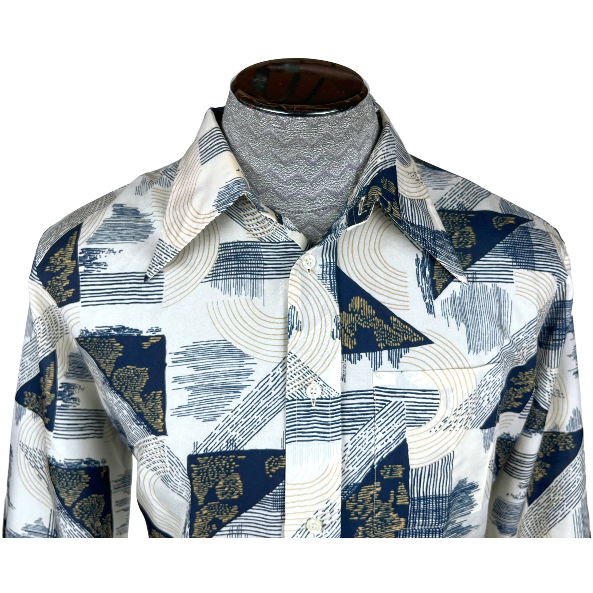 Vintage 1970s Disco Shirt Geometric Pattern France Sz XL