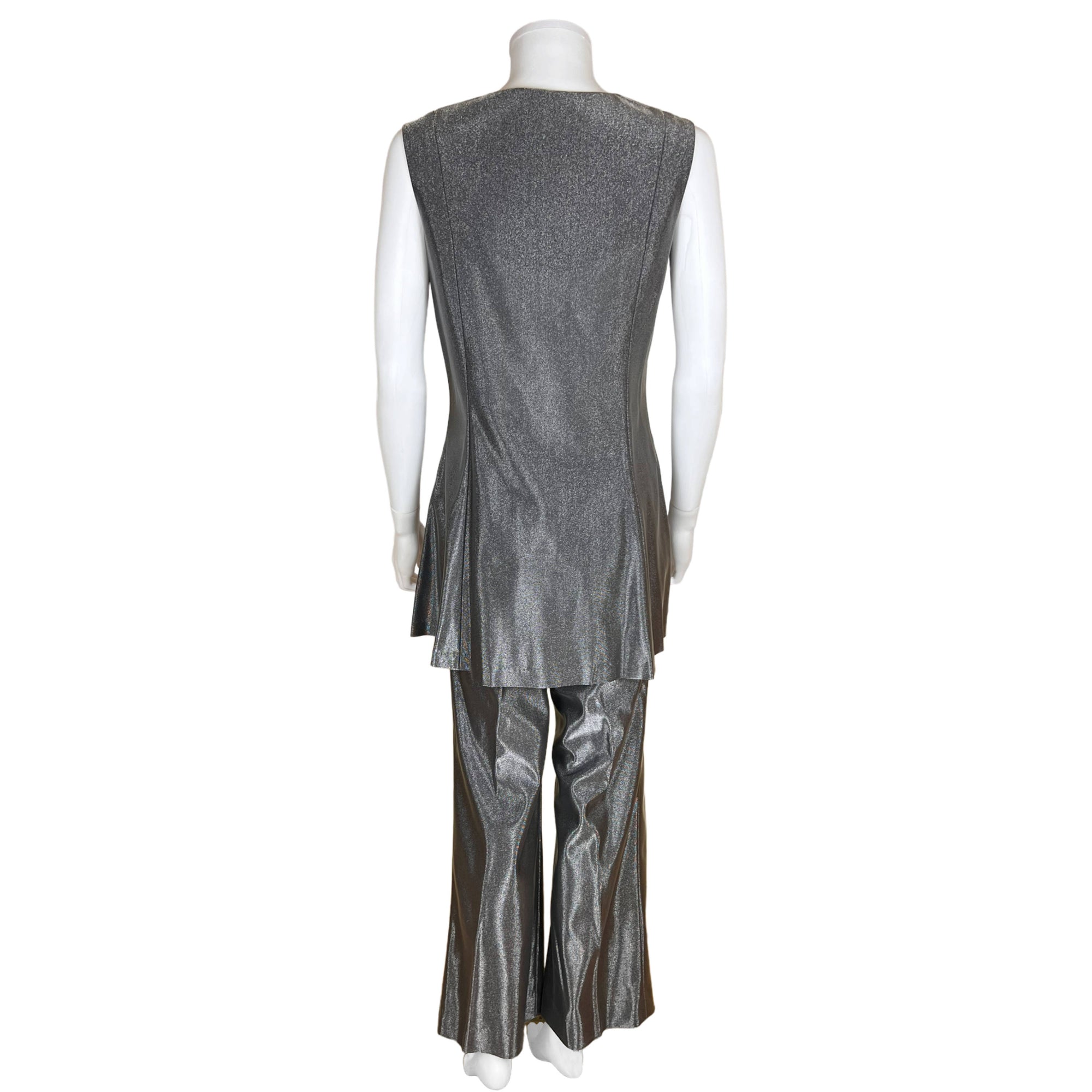Vintage 1960s Pantsuit Shiny Grey Mini Dress & Pants Size M