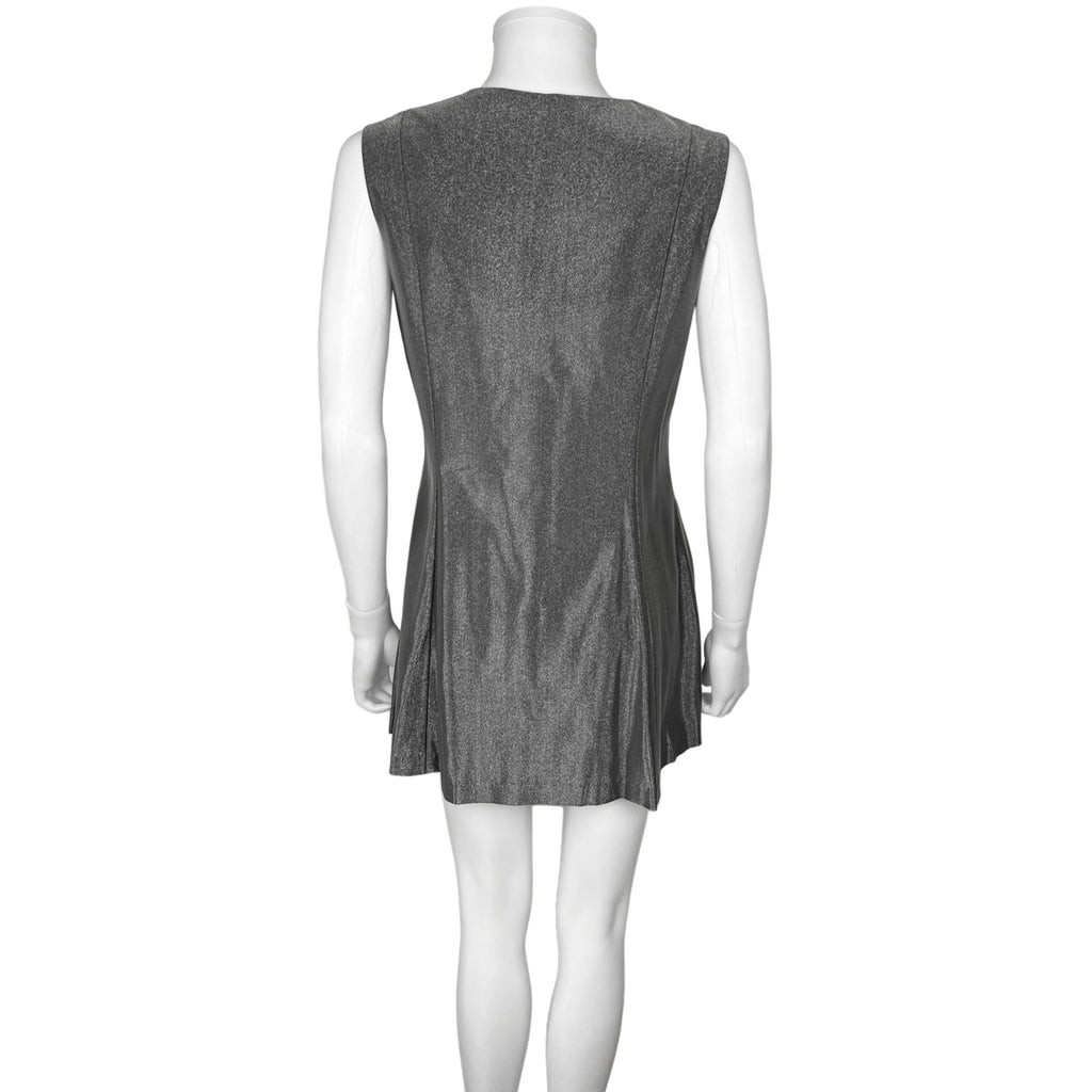 Vintage 1960s Pantsuit Shiny Grey Mini Dress & Pants Size M