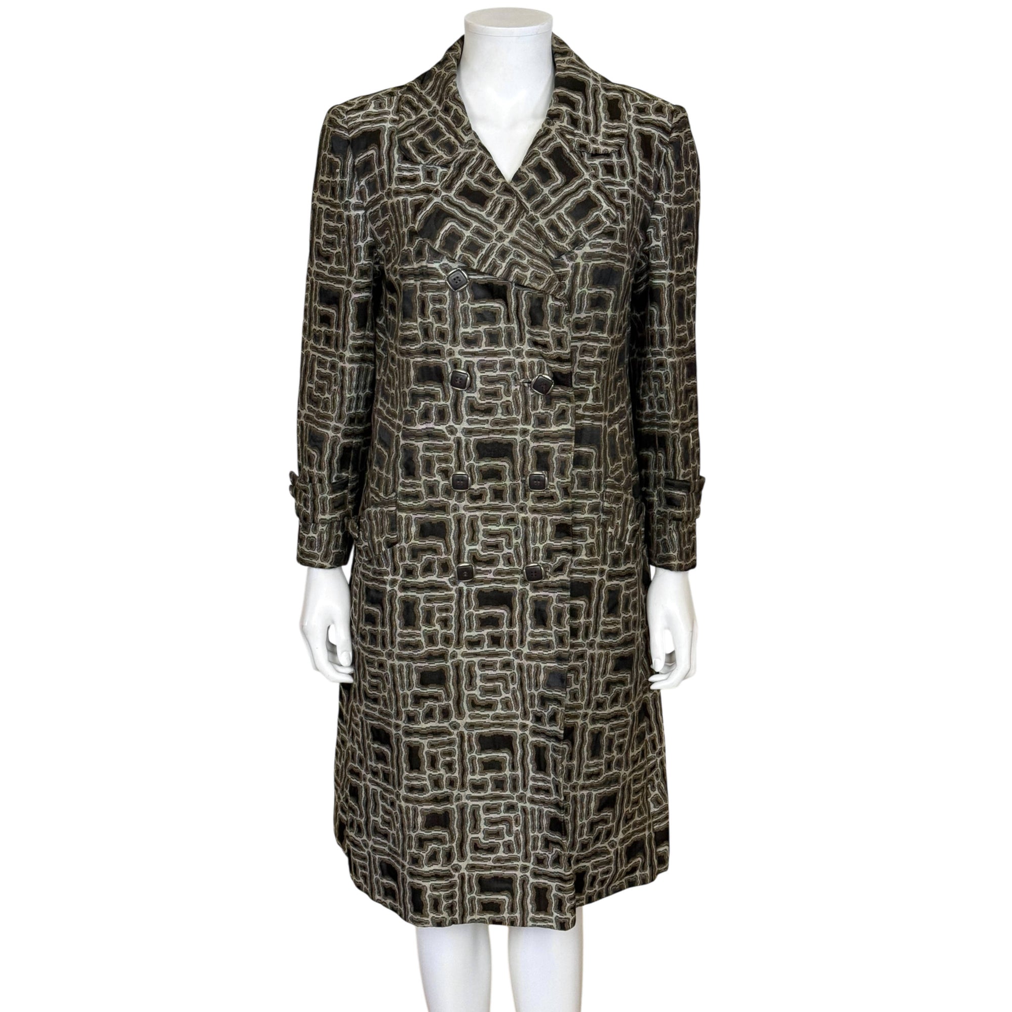 Vintage 1970s coat made of geometric french couture fabric