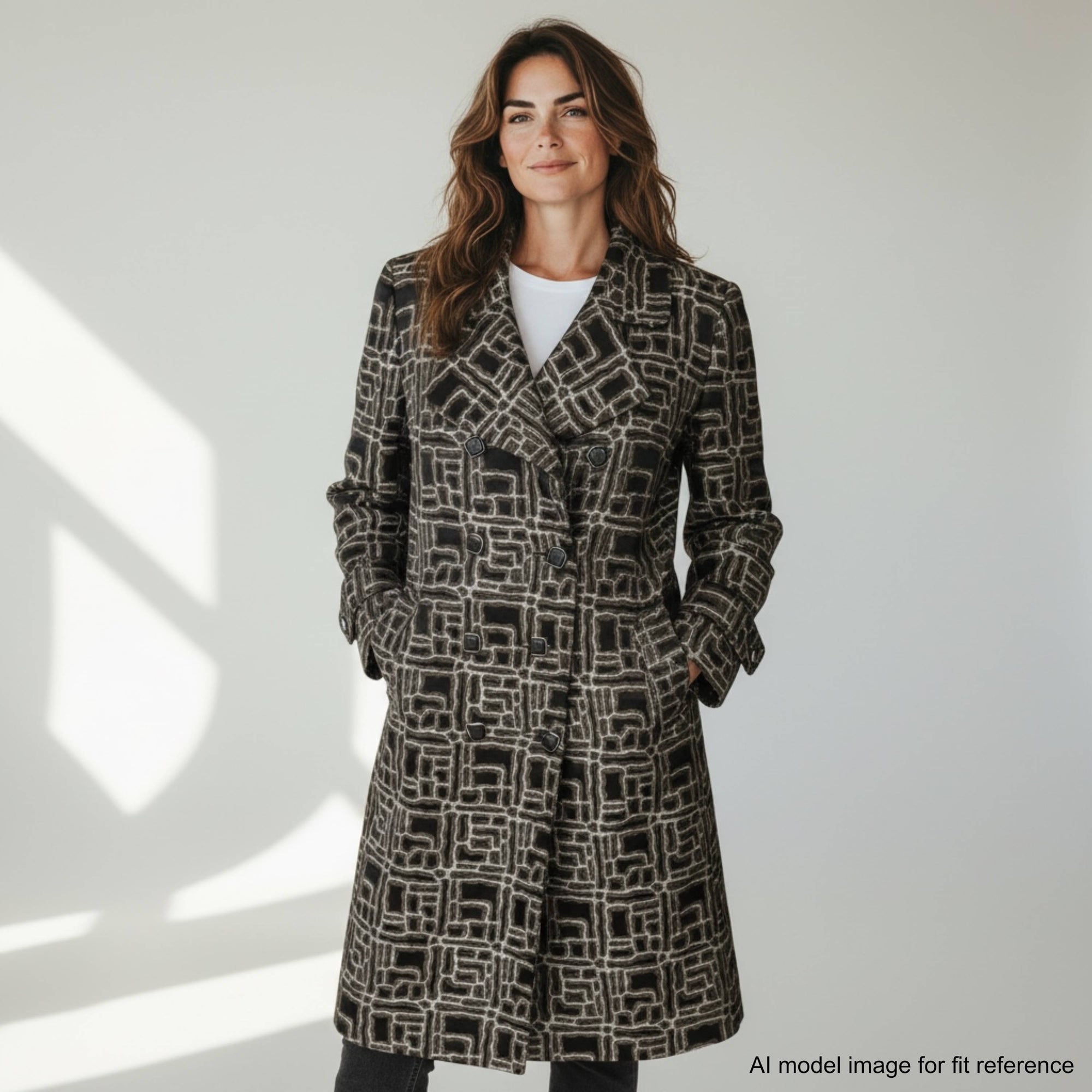 Vintage 70s french couture fabric coat worn by AI model