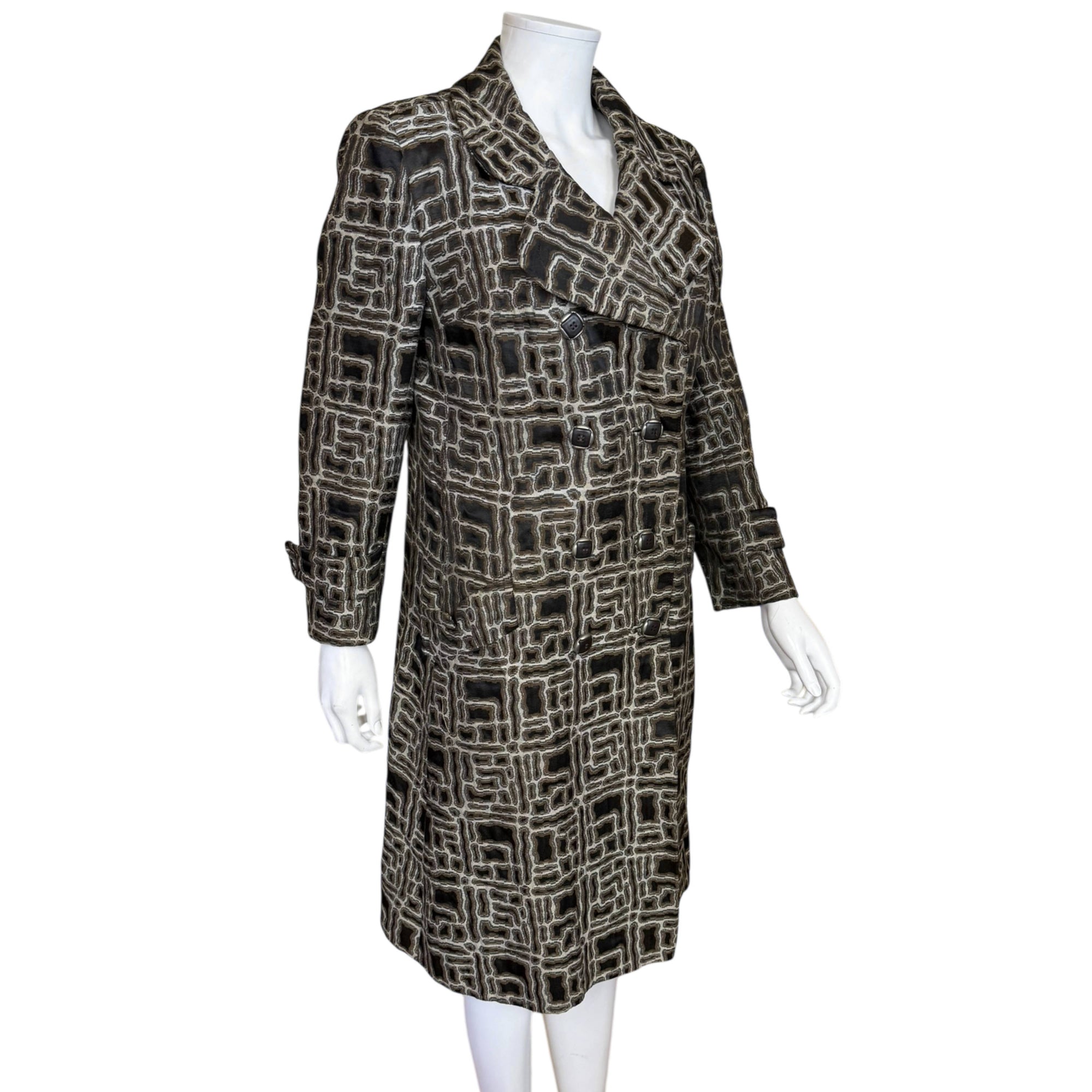 Side view vintage 70s french couture fabric coat