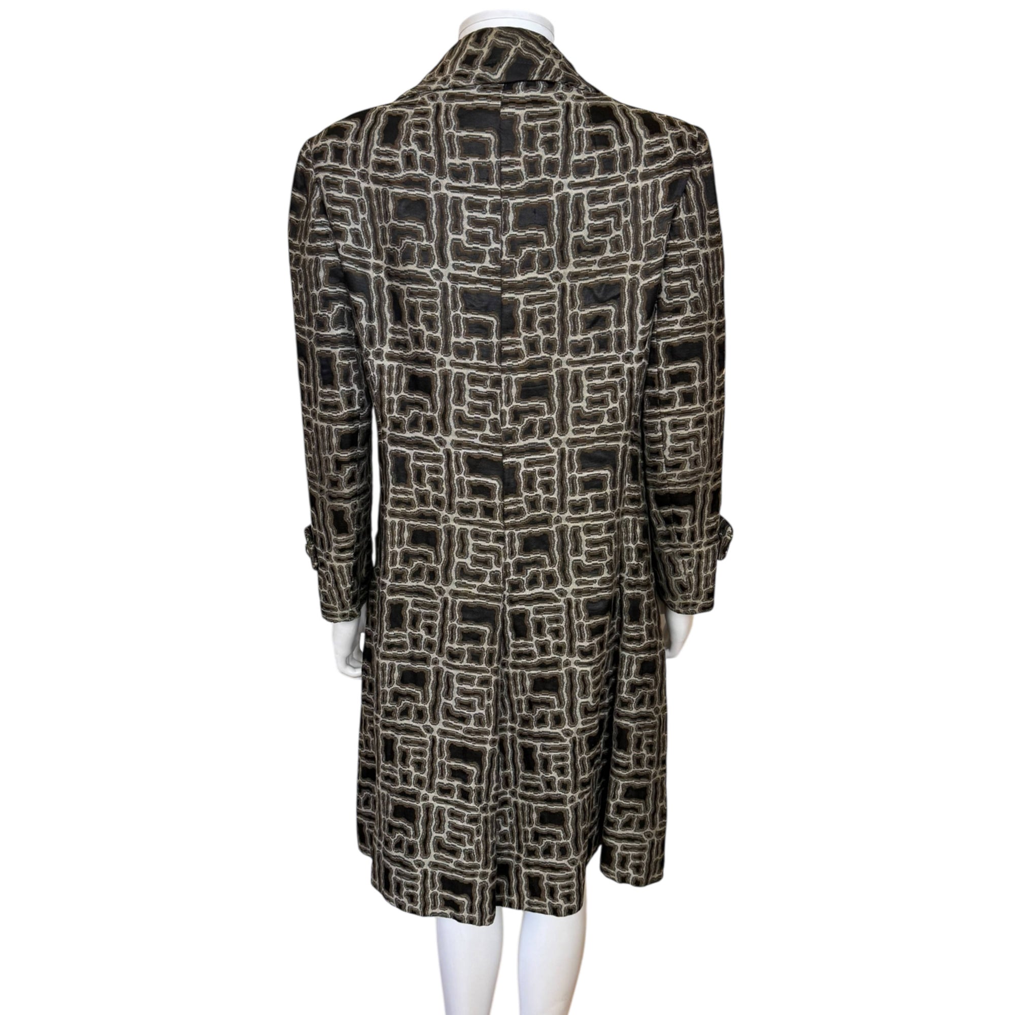 Back view of Vintage 70s french couture fabric coat