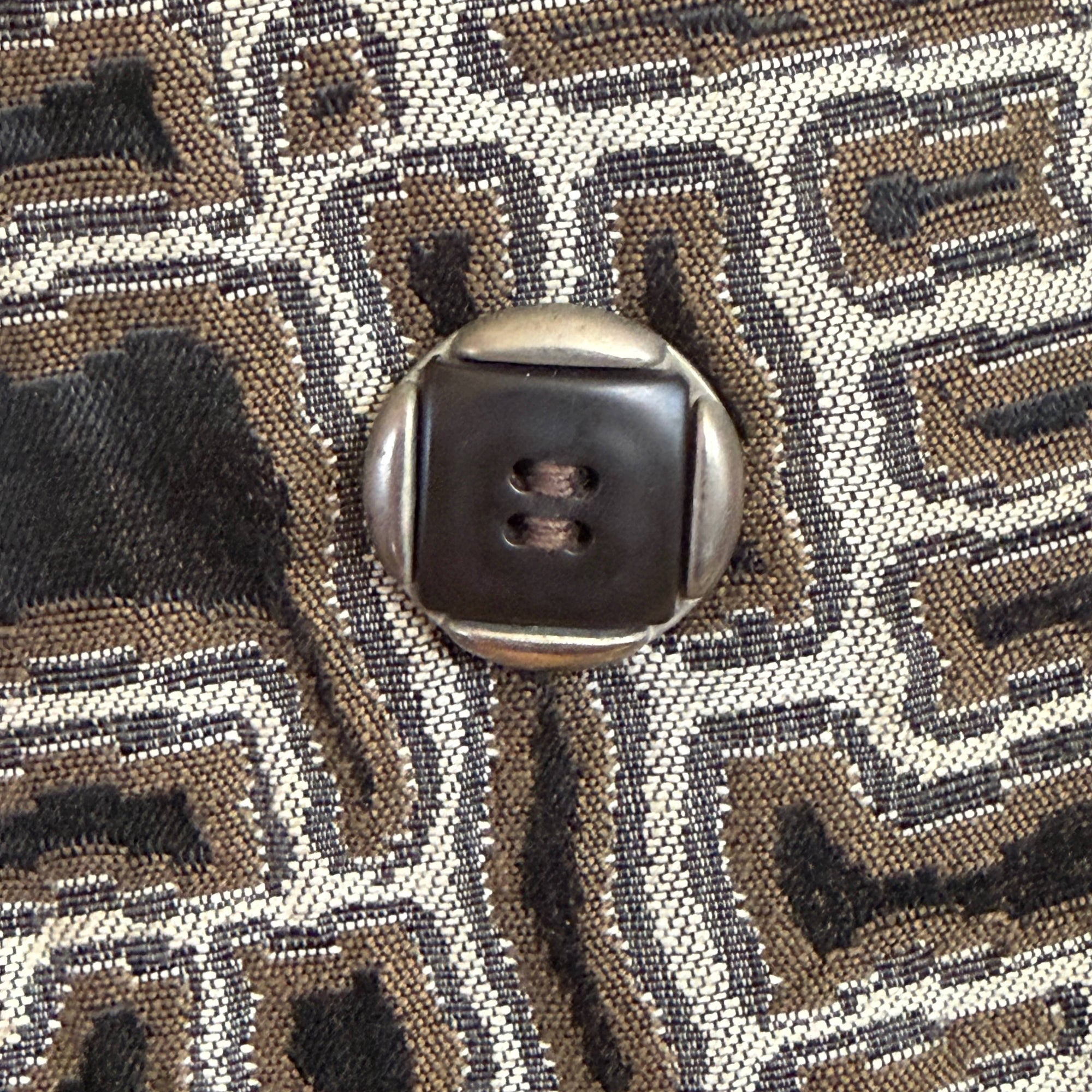 Button close up of vintage 70s french couture fabric coat