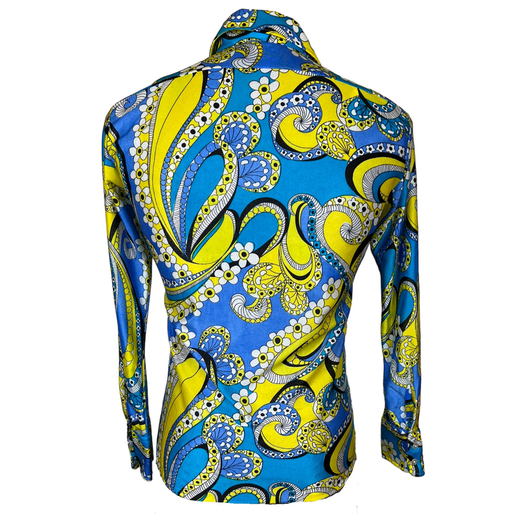 1970s Vintage Disco Shirt Sheer Psychedelic Polyester Size M