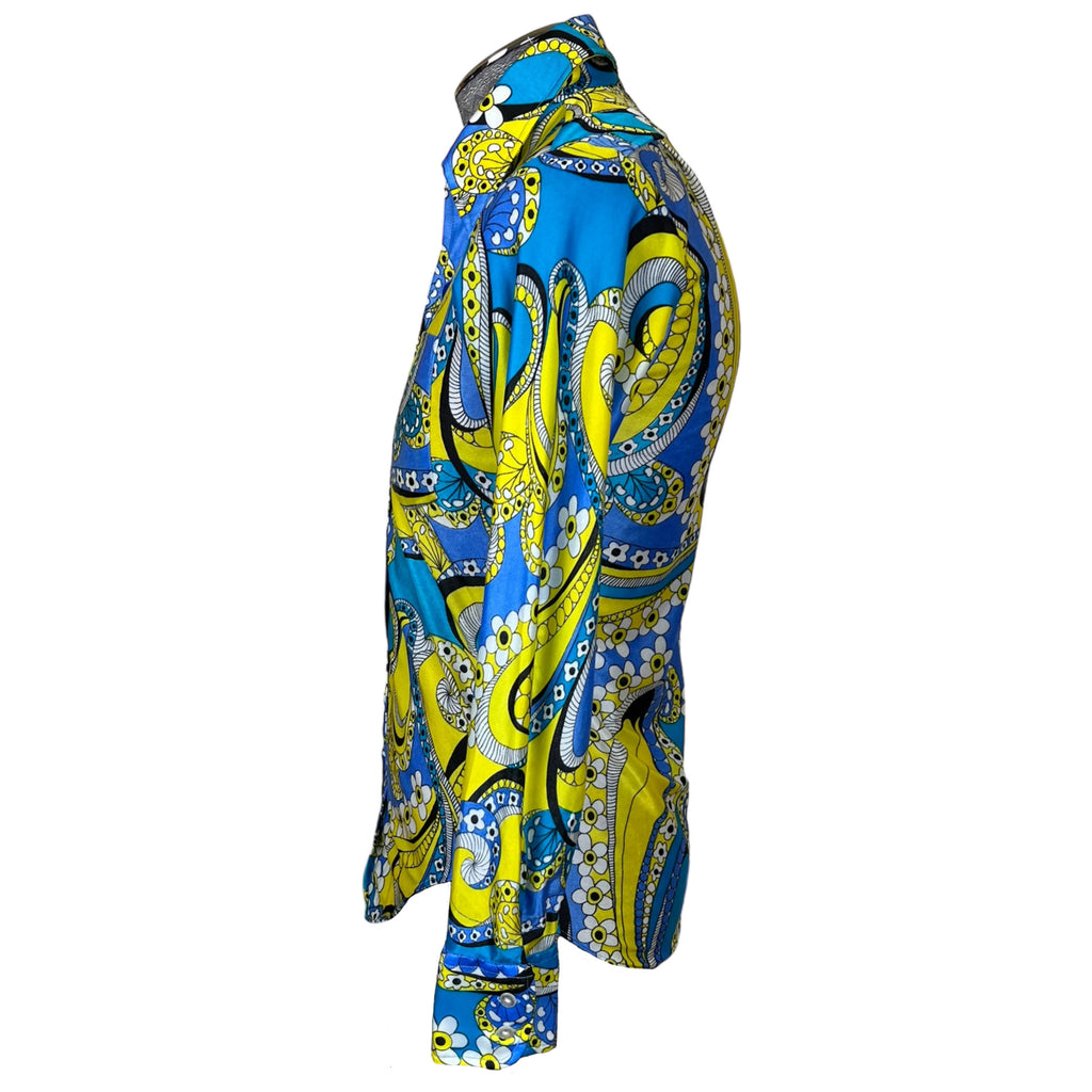 1970s Vintage Disco Shirt Sheer Psychedelic Polyester Size M