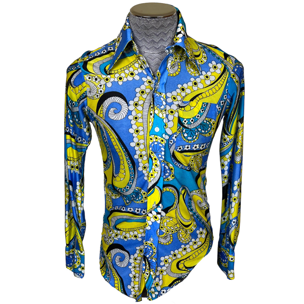 1970s Vintage Disco Shirt Sheer Psychedelic Polyester Size M