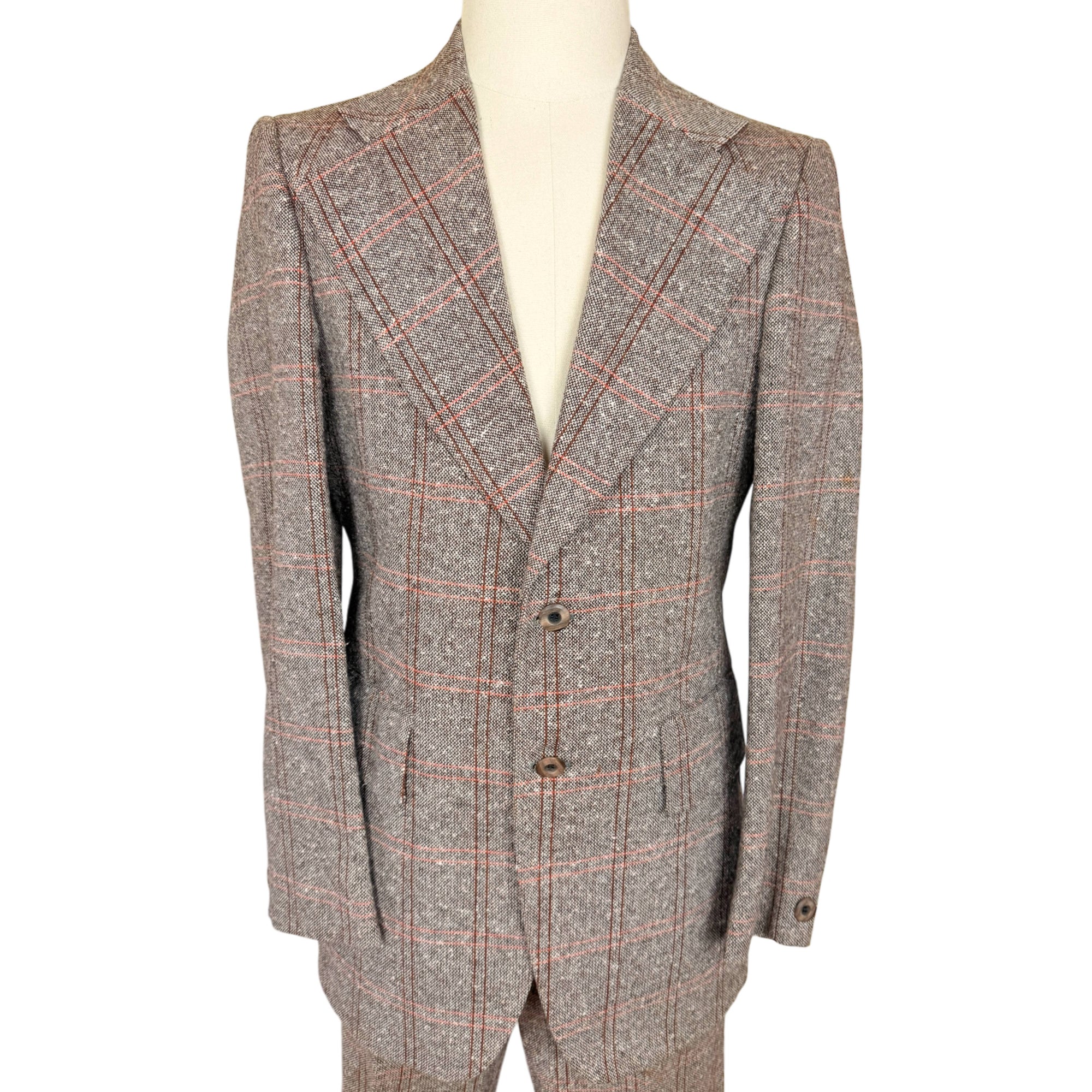 Vintage 1970s Mens Tweed Suit Windowpane Check Pattern Sz M