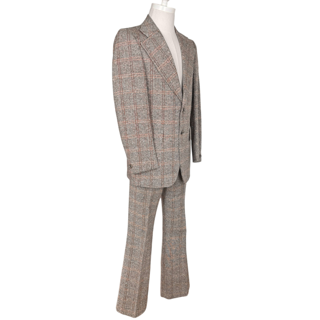 Vintage 1970s Mens Tweed Suit Windowpane Check Pattern Sz M
