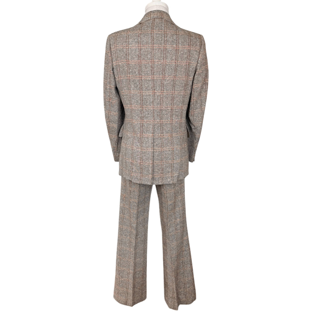 Vintage 1970s Mens Tweed Suit Windowpane Check Pattern Sz M