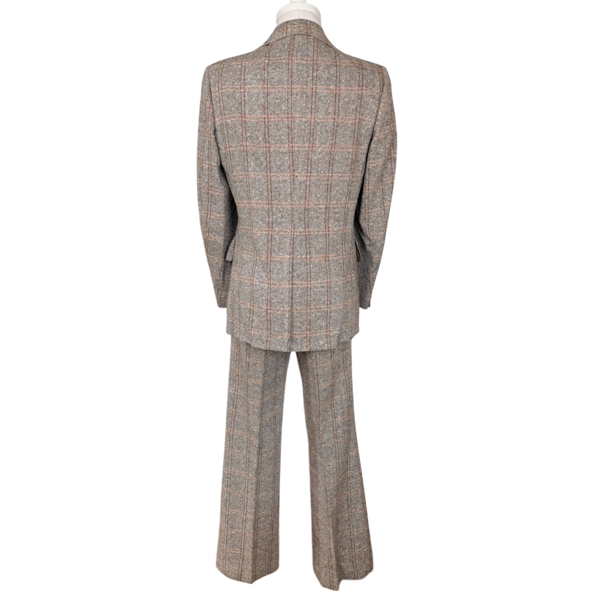 Vintage 1970s Mens Tweed Suit Windowpane Check Pattern Sz M