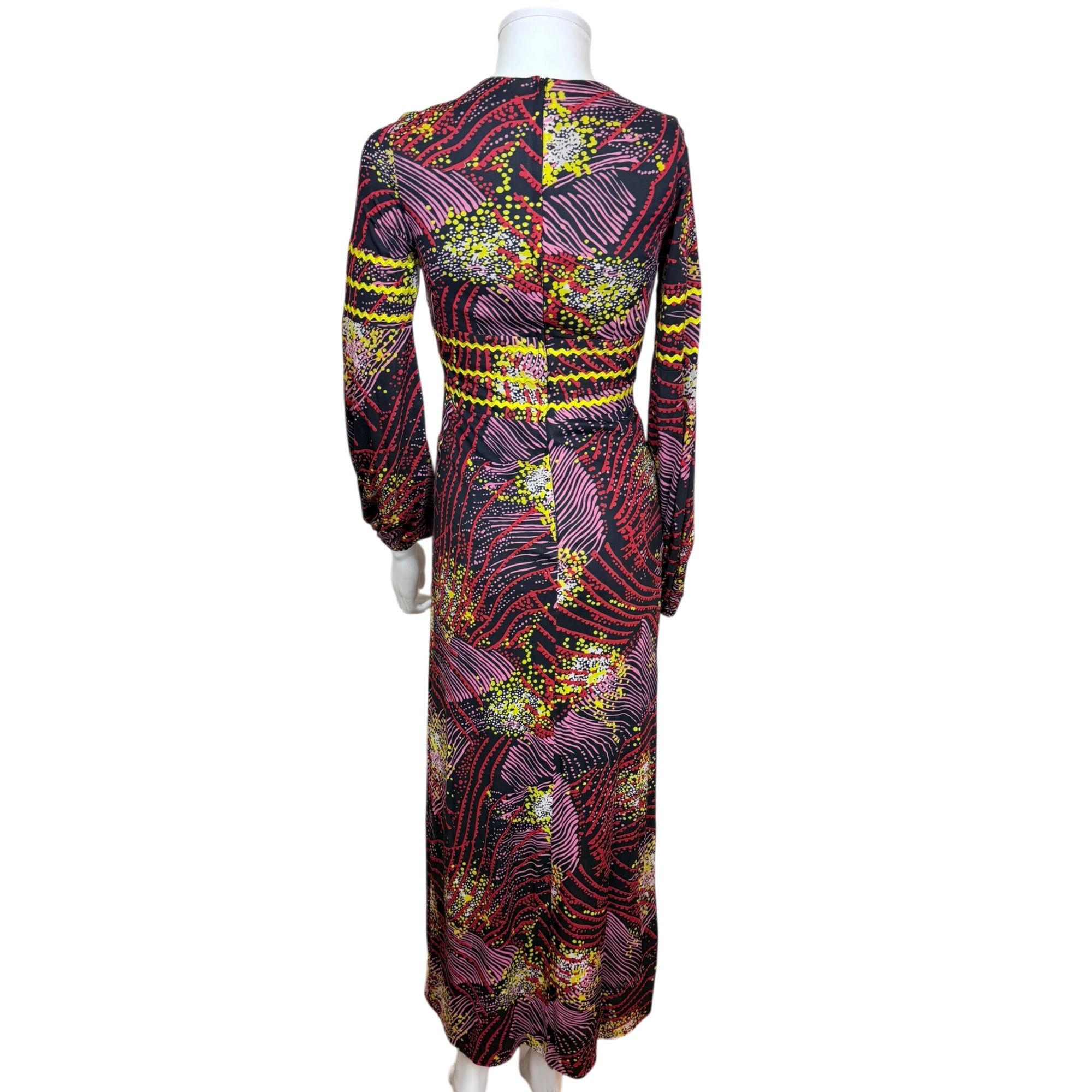 1960s 70s Vintage Maxi Dress Printed Polyester Jersey Size S XS 1960s 70s Vintage Maxi Dress Printed Polyester Jersey Size S XS