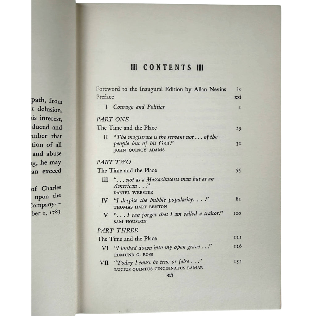 John F. Kennedy Profiles in Courage Inaugural Edition table of contents