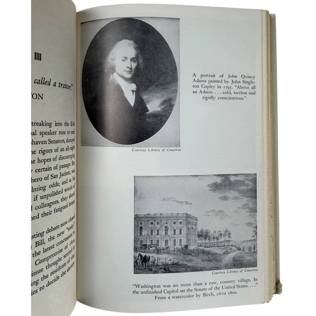 Profiles in Courage by John F. Kennedy interior page with historical illustrations of John Quincy Adams and Washington