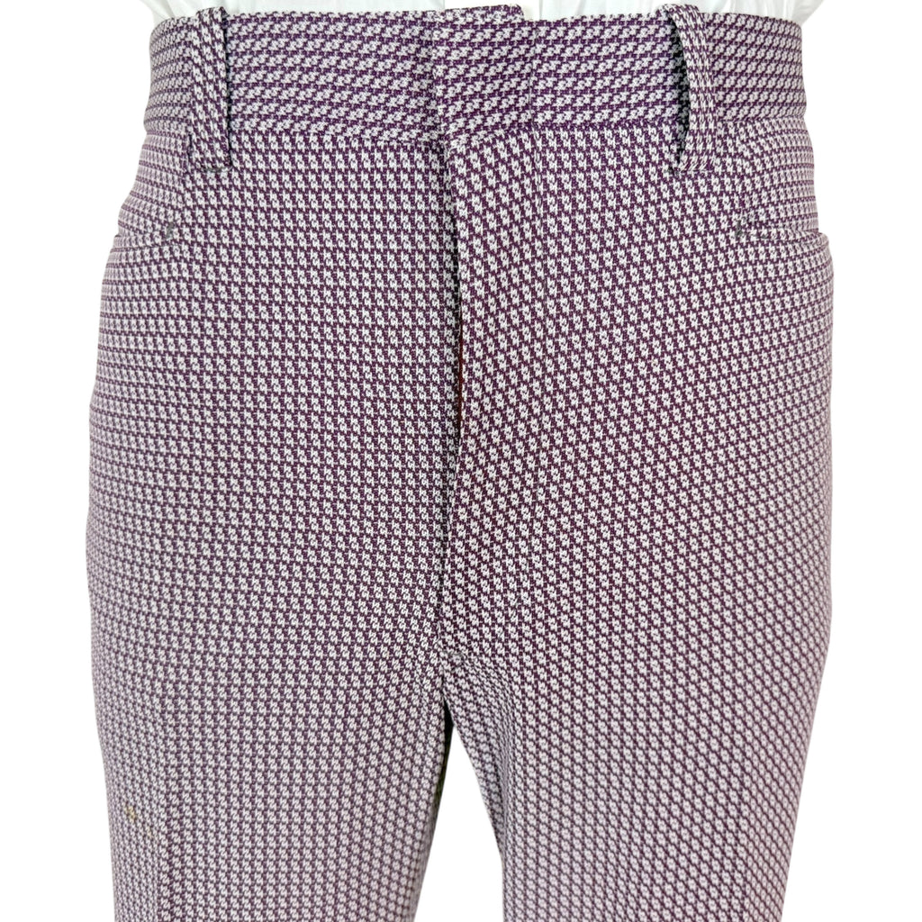 Early 1970s Polyester Pants Purple Houndstooth Unused 40” W
