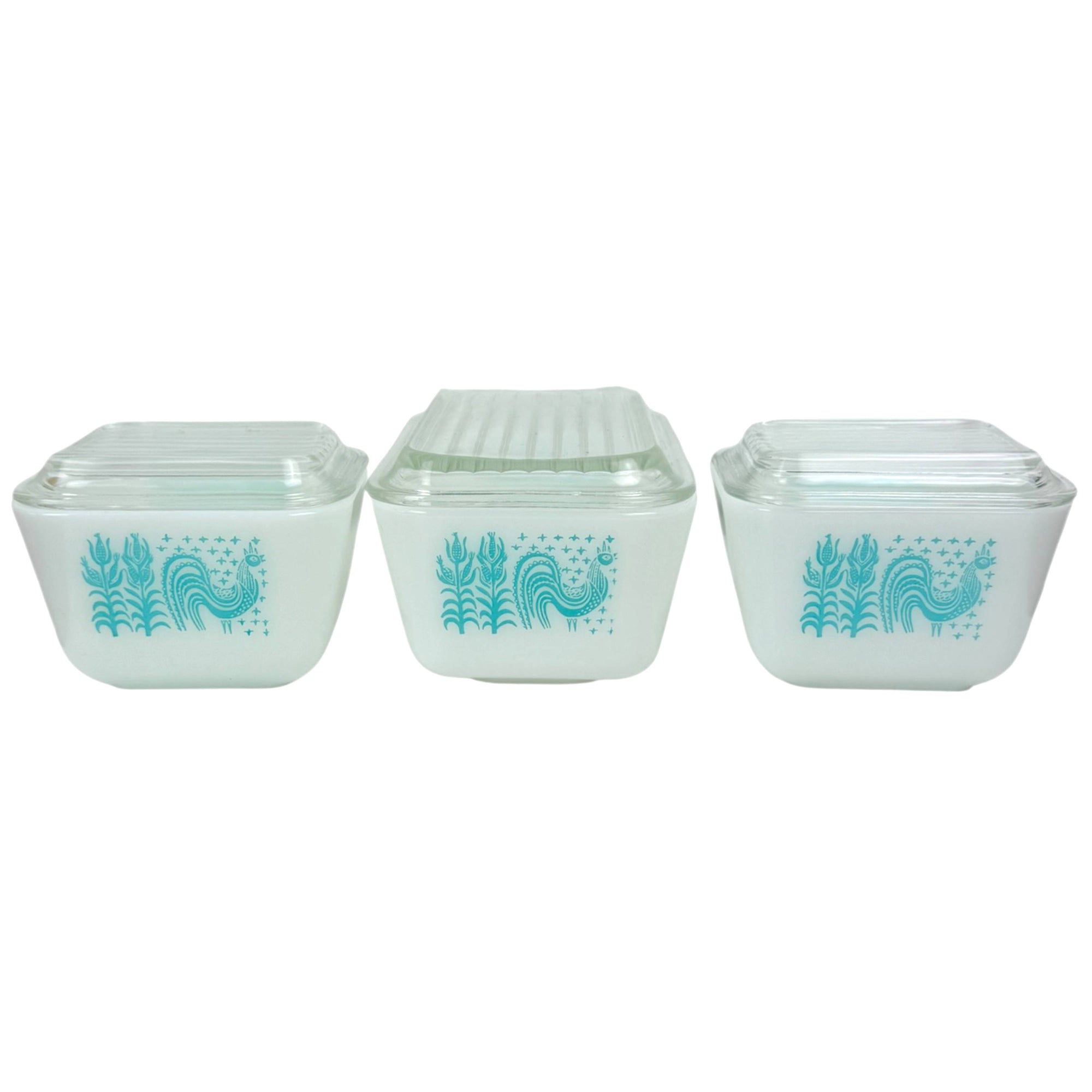 Pyrex Amish Butterprint Refrigerator Dishes Front View