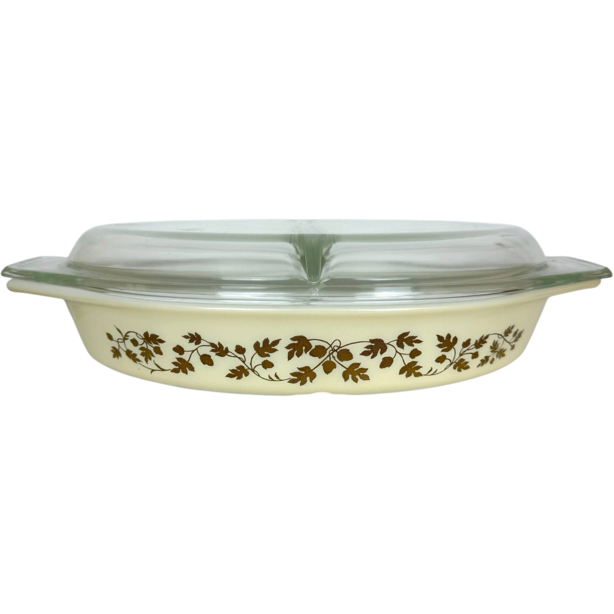 1960s Pyrex Golden Acorn Cinderella Oval Divided Serving Dish