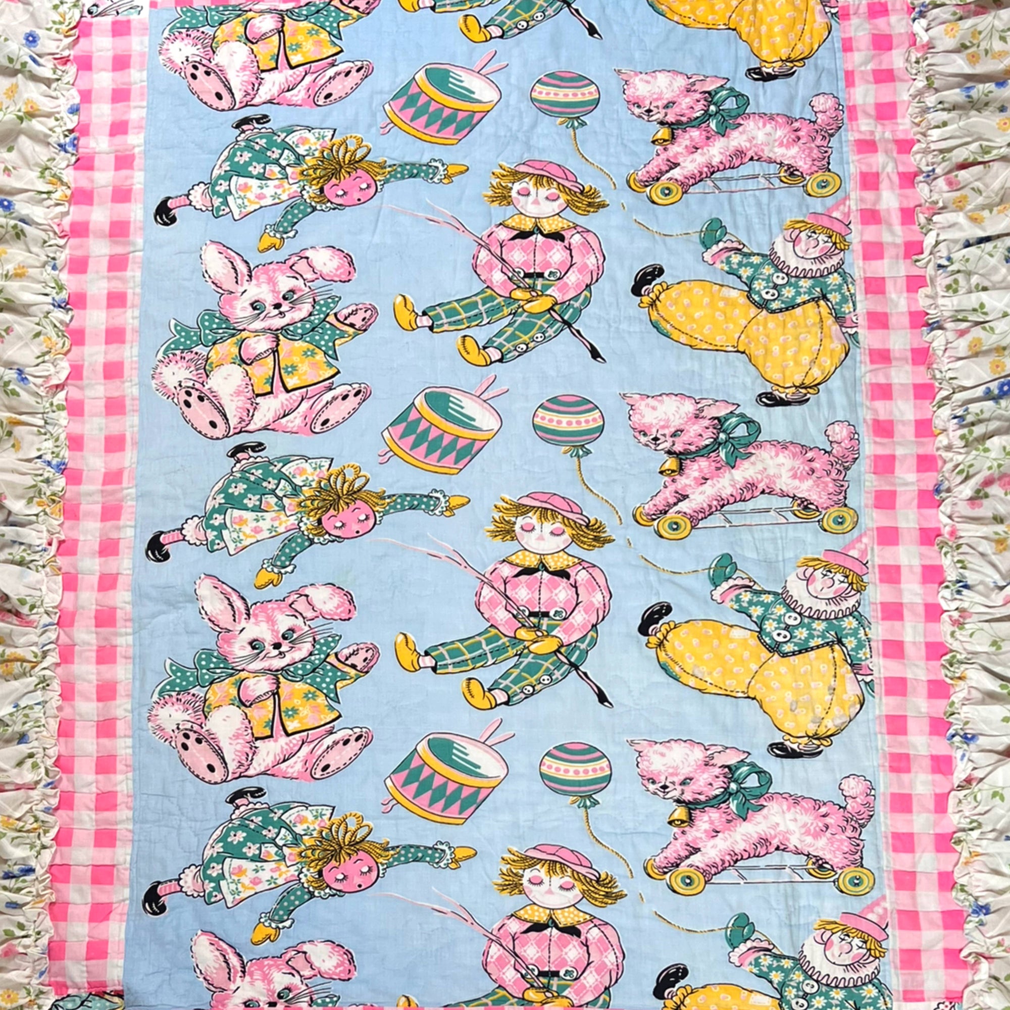 Vintage Childs Quilted Bedspread 1940s Raggedy Ann Andy