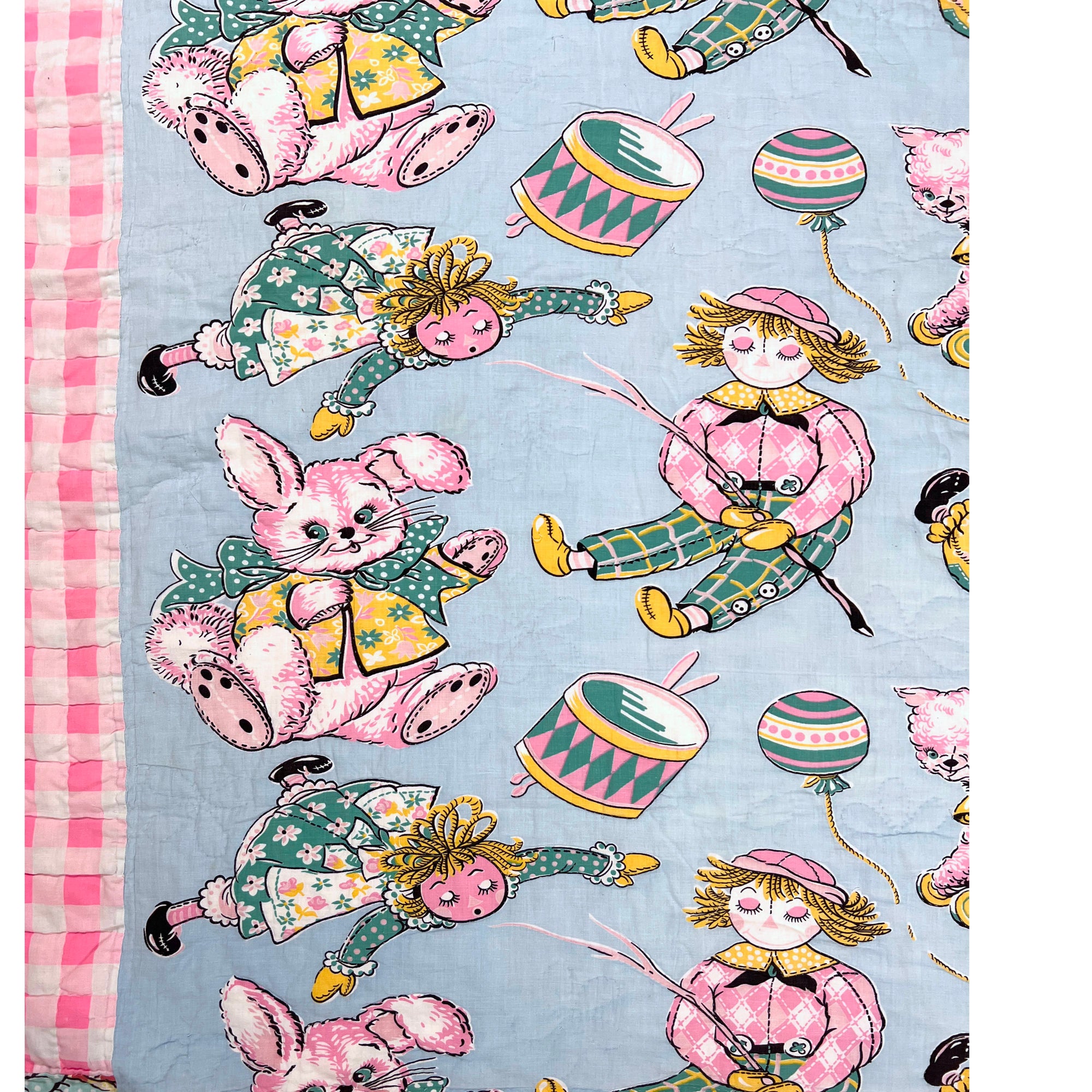 Vintage Childs Quilted Bedspread 1940s Raggedy Ann Andy