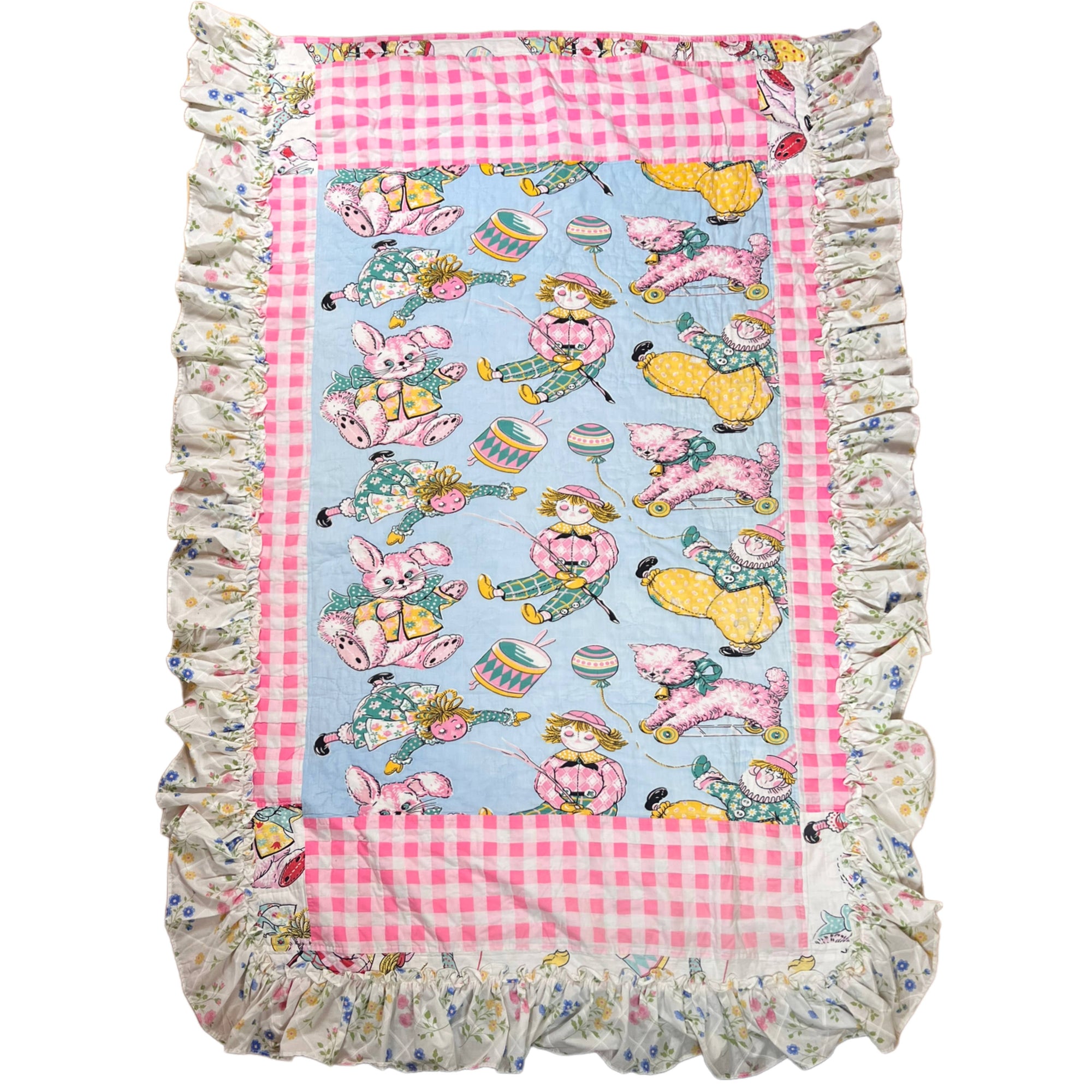 Vintage Childs Quilted Bedspread 1940s Raggedy Ann Andy