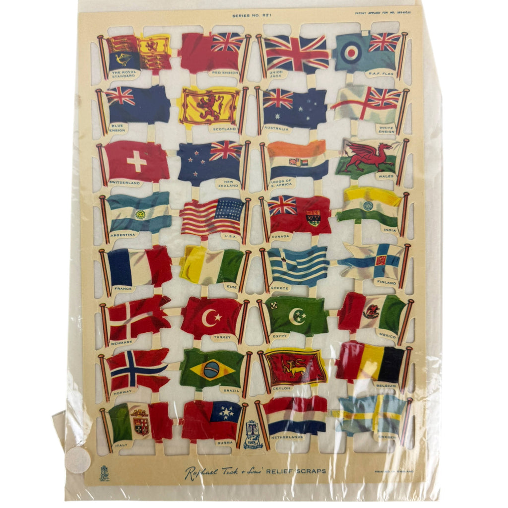 Raphael Tuck Relief Scraps WWII die-cut flags sheet