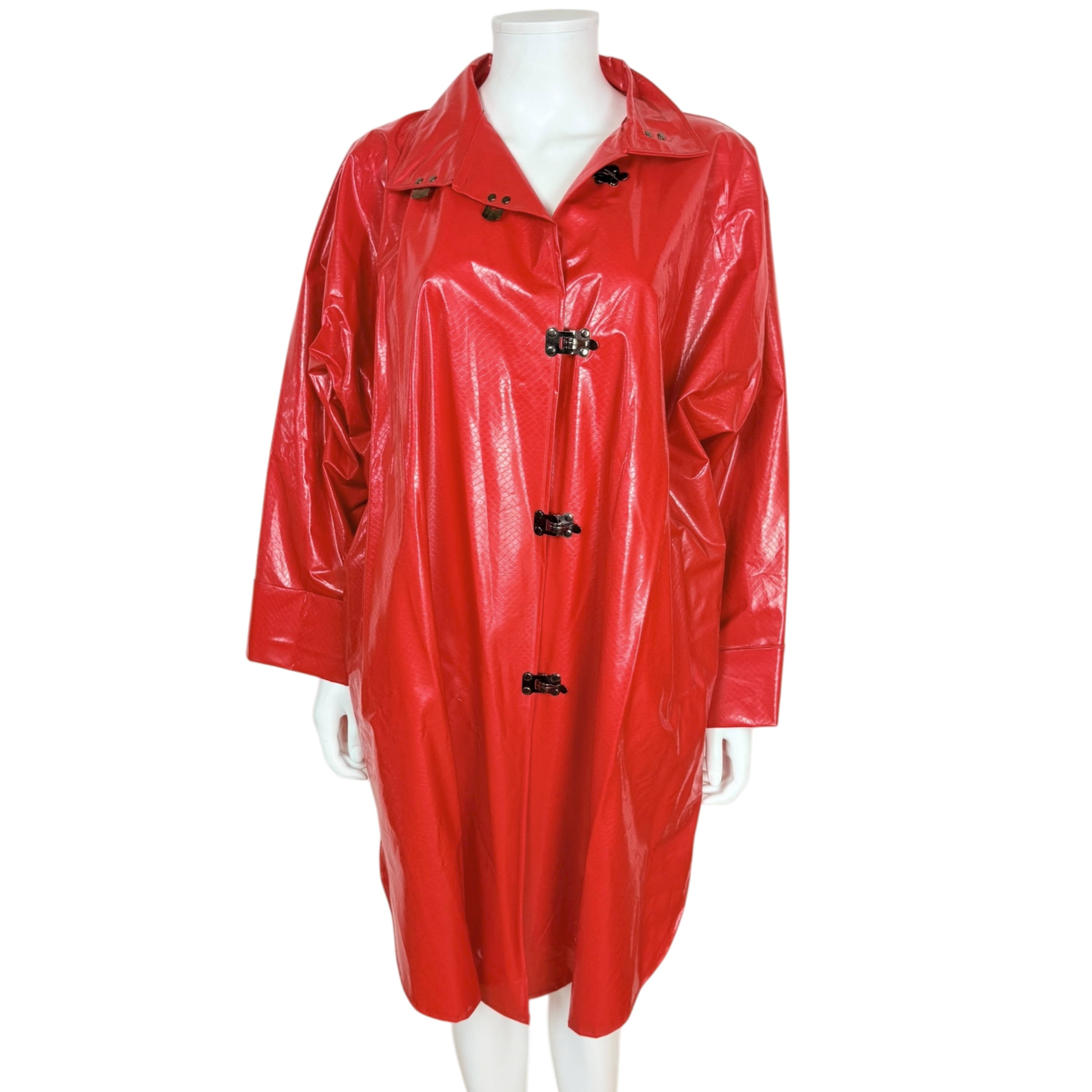Vintage 1980s Wippette Raincoat by Kenn Sporn Red Vinyl Oversized