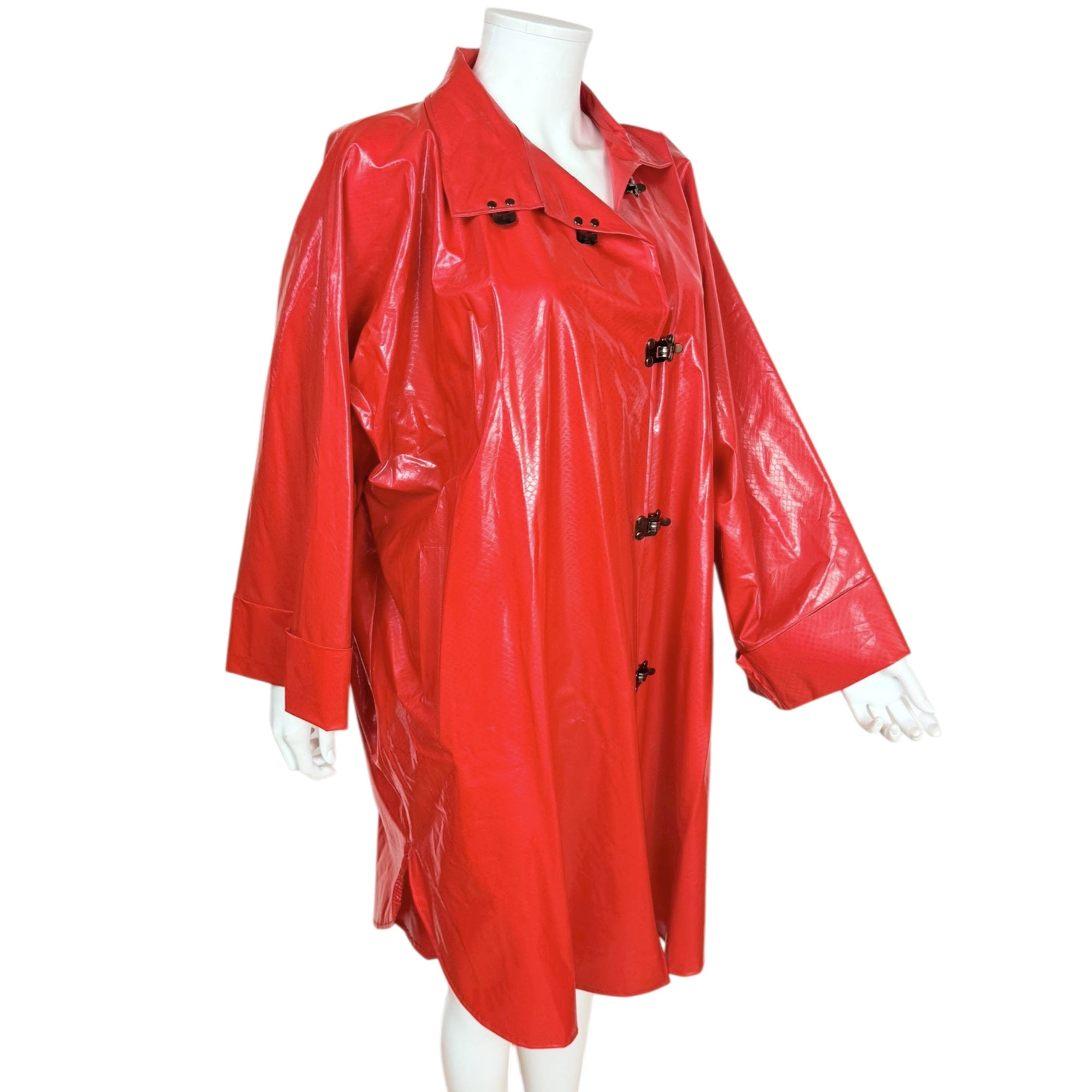 Vintage 1980s Wippette Raincoat by Kenn Sporn Red Vinyl Oversized