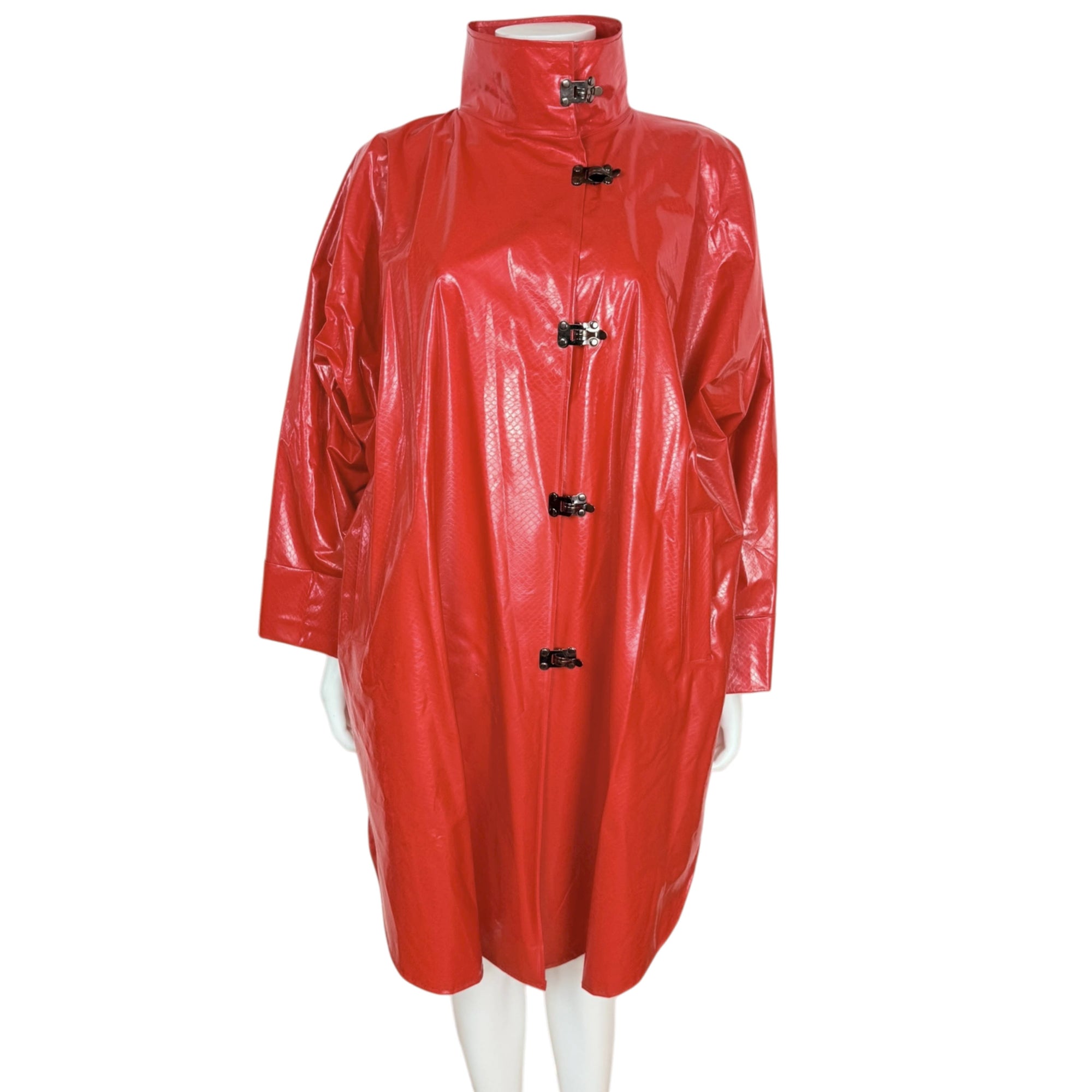 Vintage 1980s Wippette Raincoat by Kenn Sporn Red Vinyl Oversized