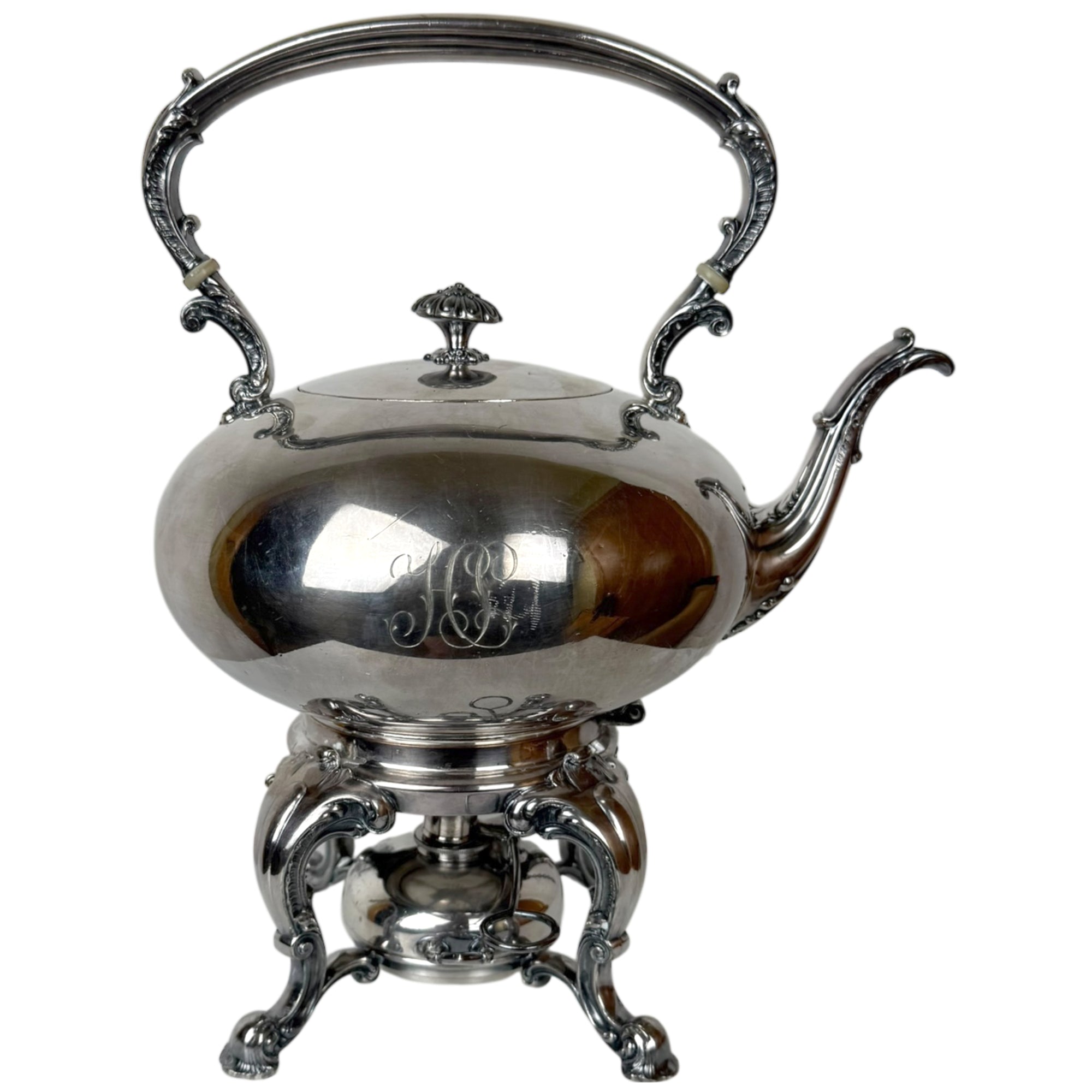 Antique Reed & Barton Tilting Spirit Kettle w Stand & Burner