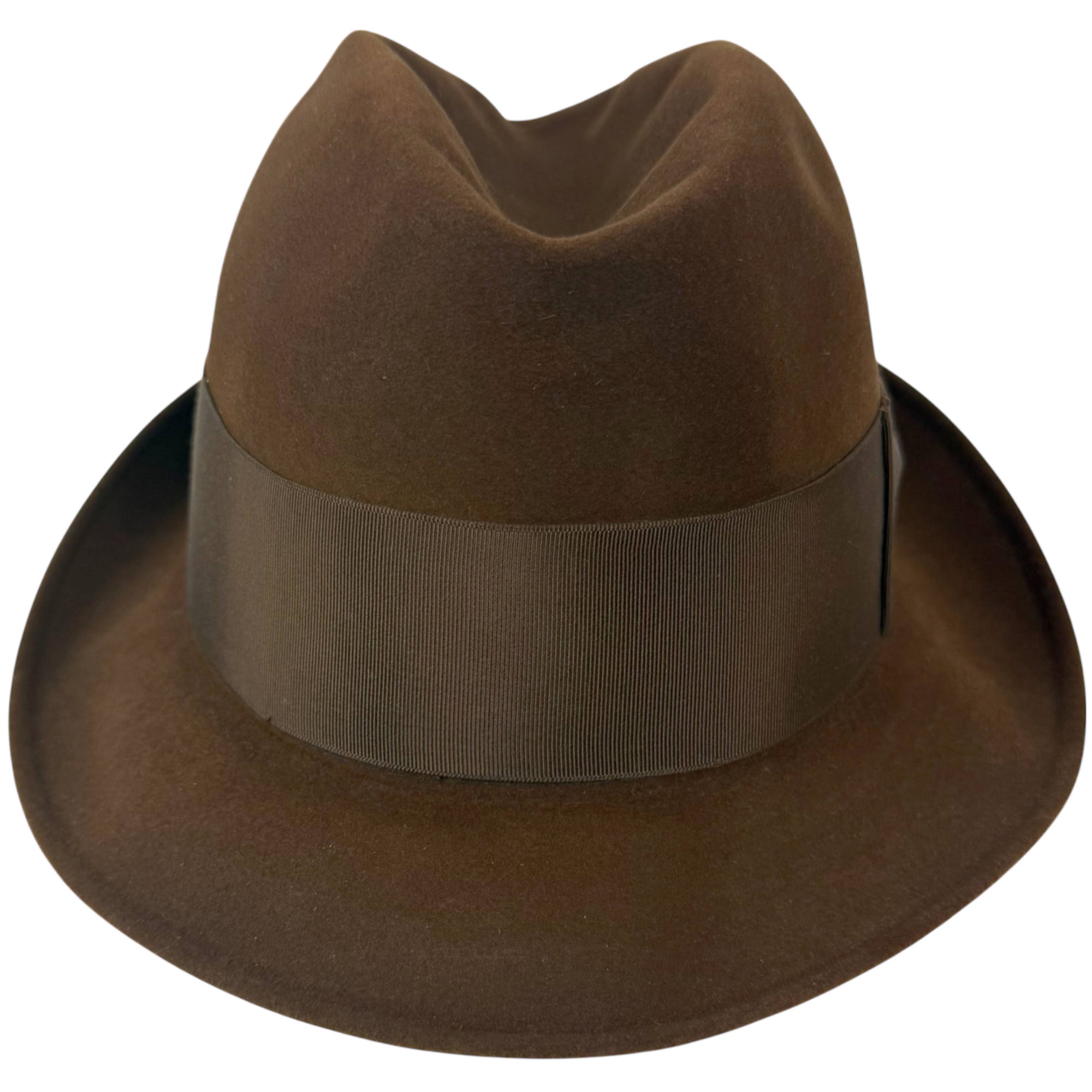 Resistol 990 brown fedora front view showing ribbon band