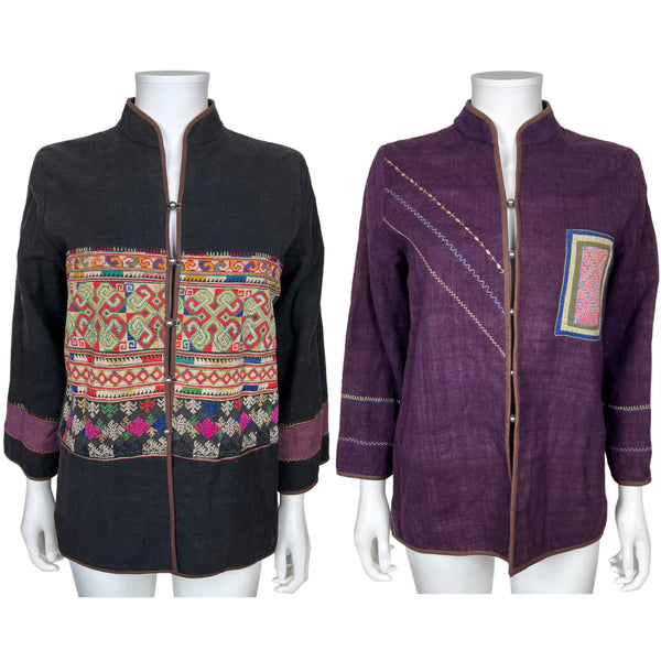 Vintage Hmong Paj Ntaub Jacket Reversible Black and Purple