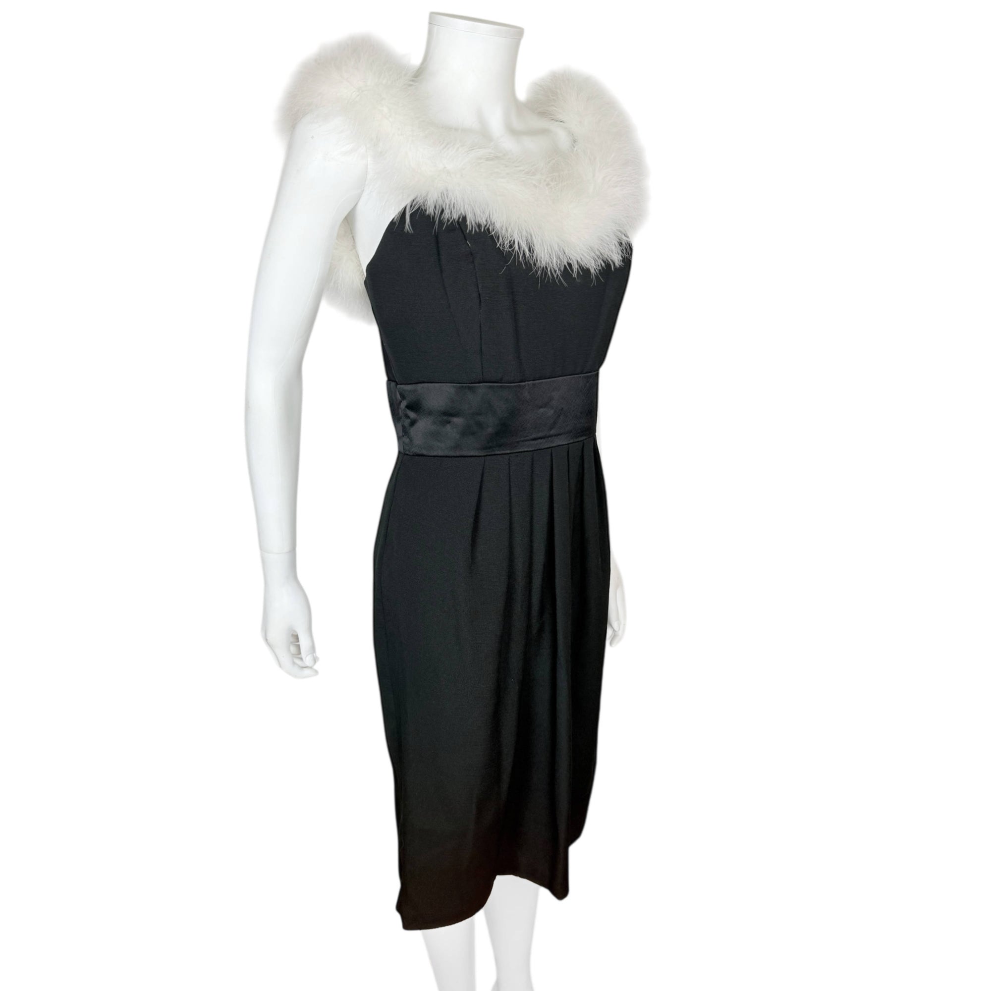 1970s 80s Vintage Cocktail Dress with Boa Trim US Union Made Size 8