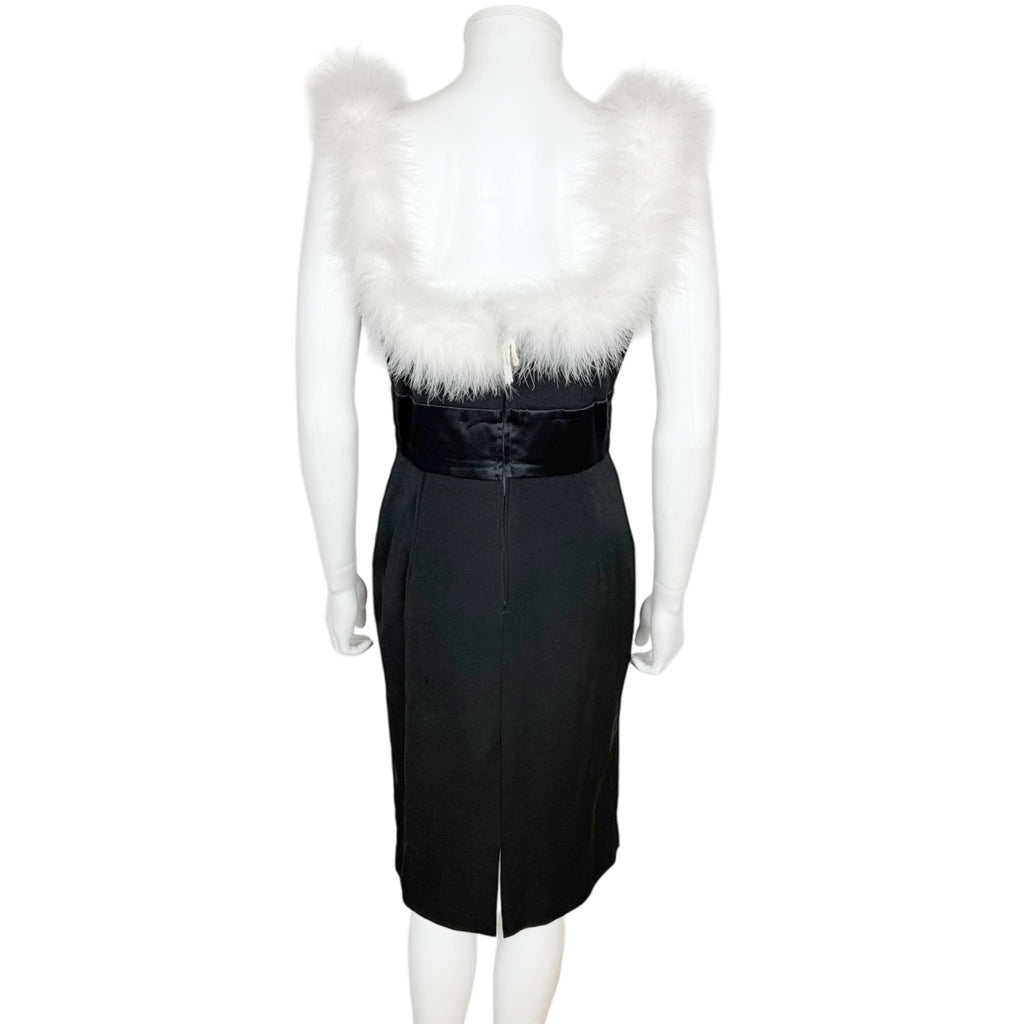 1970s 80s Vintage Cocktail Dress with Boa Trim US Union Made Size 8