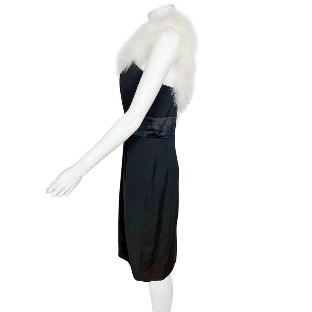 1970s 80s Vintage Cocktail Dress with Boa Trim US Union Made Size 8
