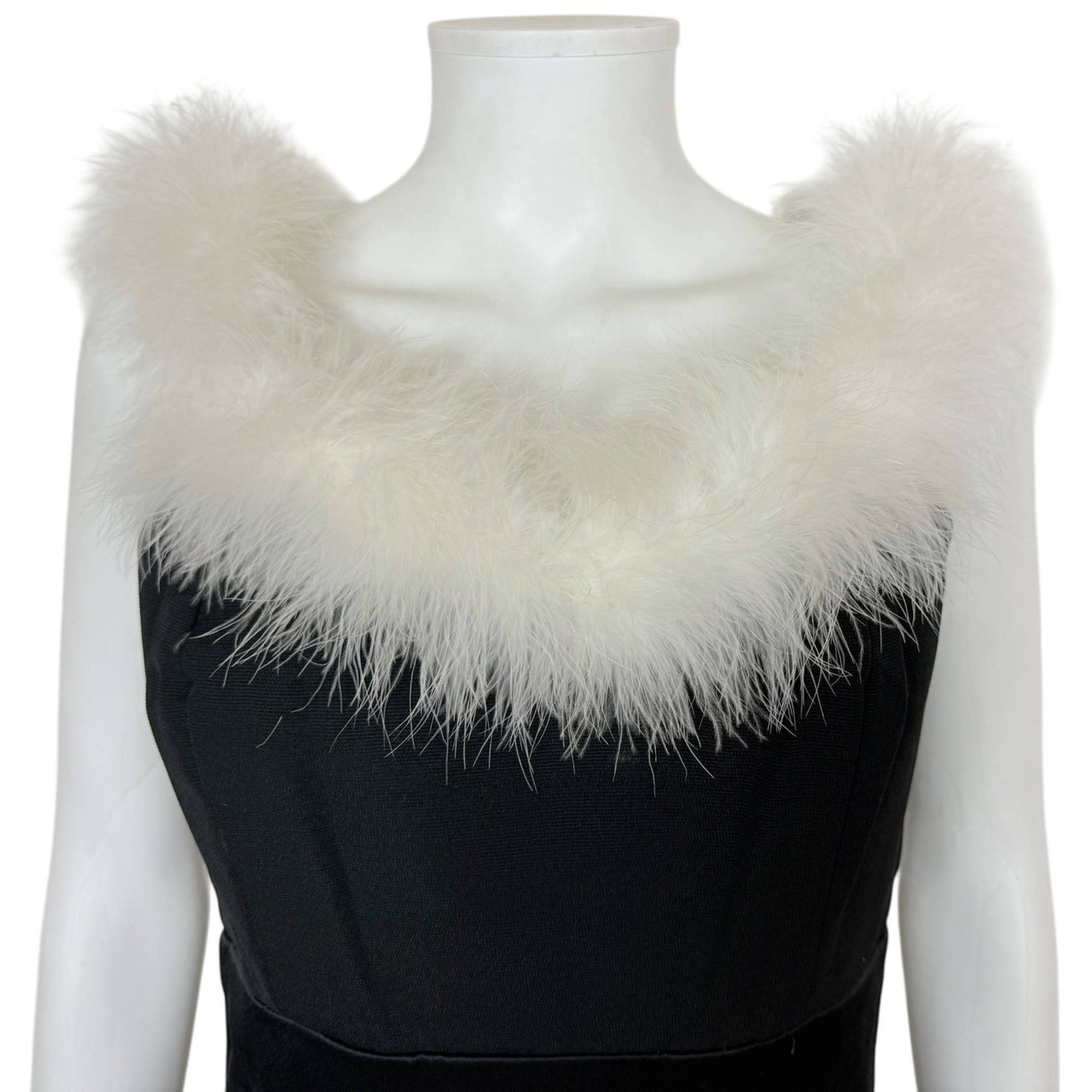 1970s 80s Vintage Cocktail Dress with Boa Trim US Union Made Size 8