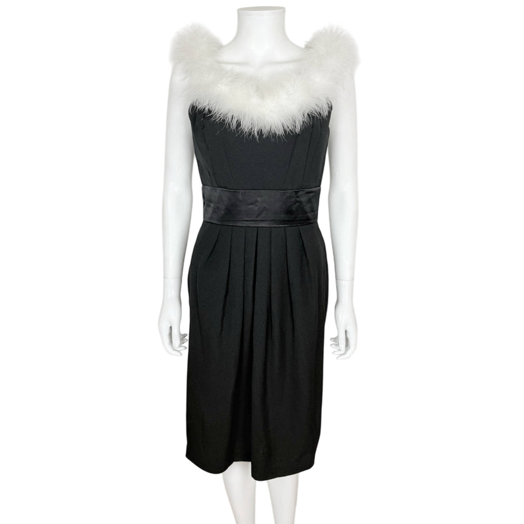 1970s 80s Vintage Cocktail Dress with Boa Trim US Union Made Size 8