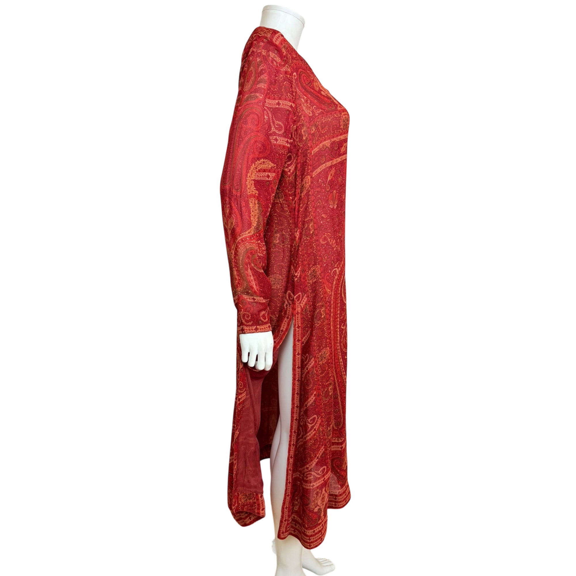Vintage Ritu Kumar Silk Dress Red Paisley Size S