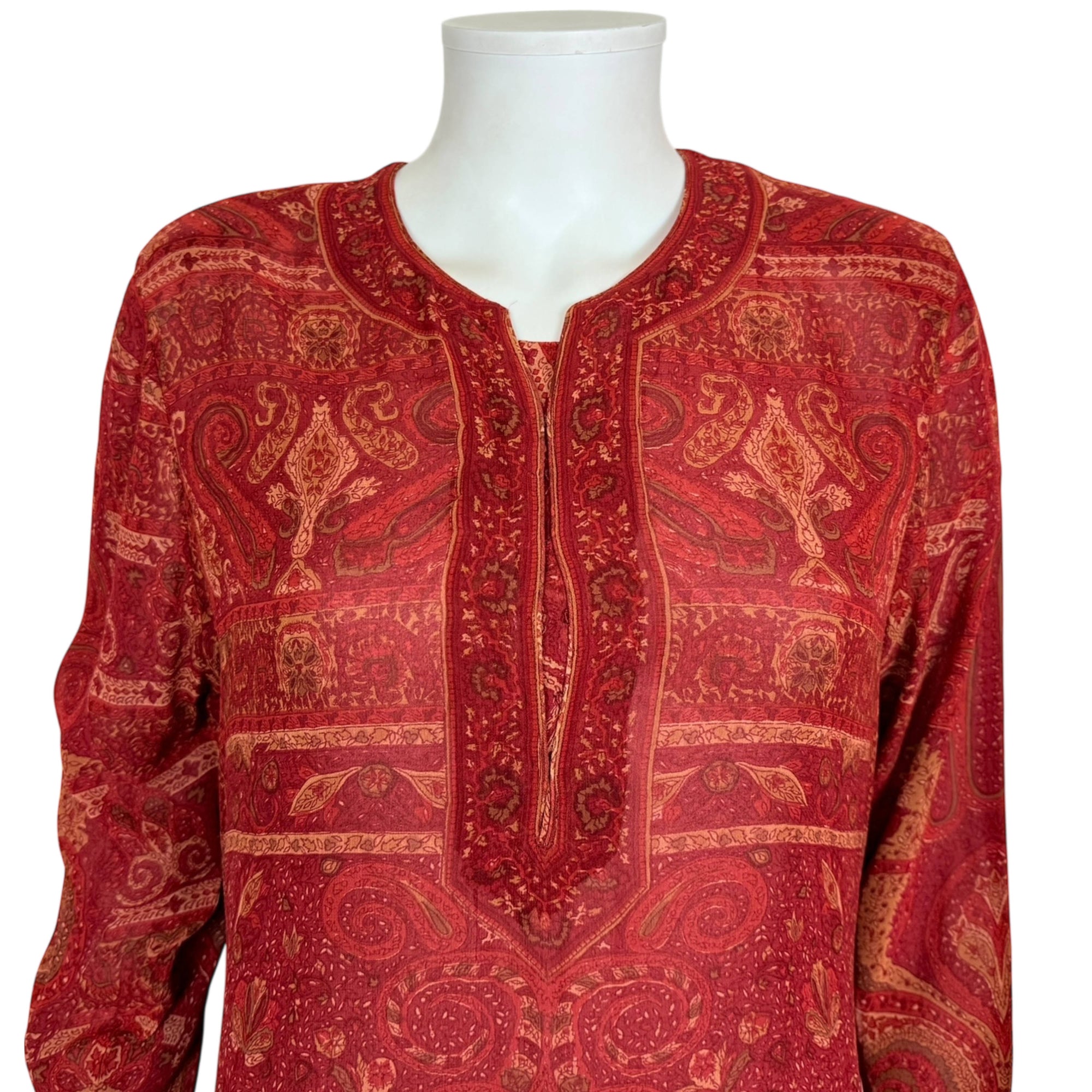 Vintage Ritu Kumar Silk Dress Red Paisley Size S