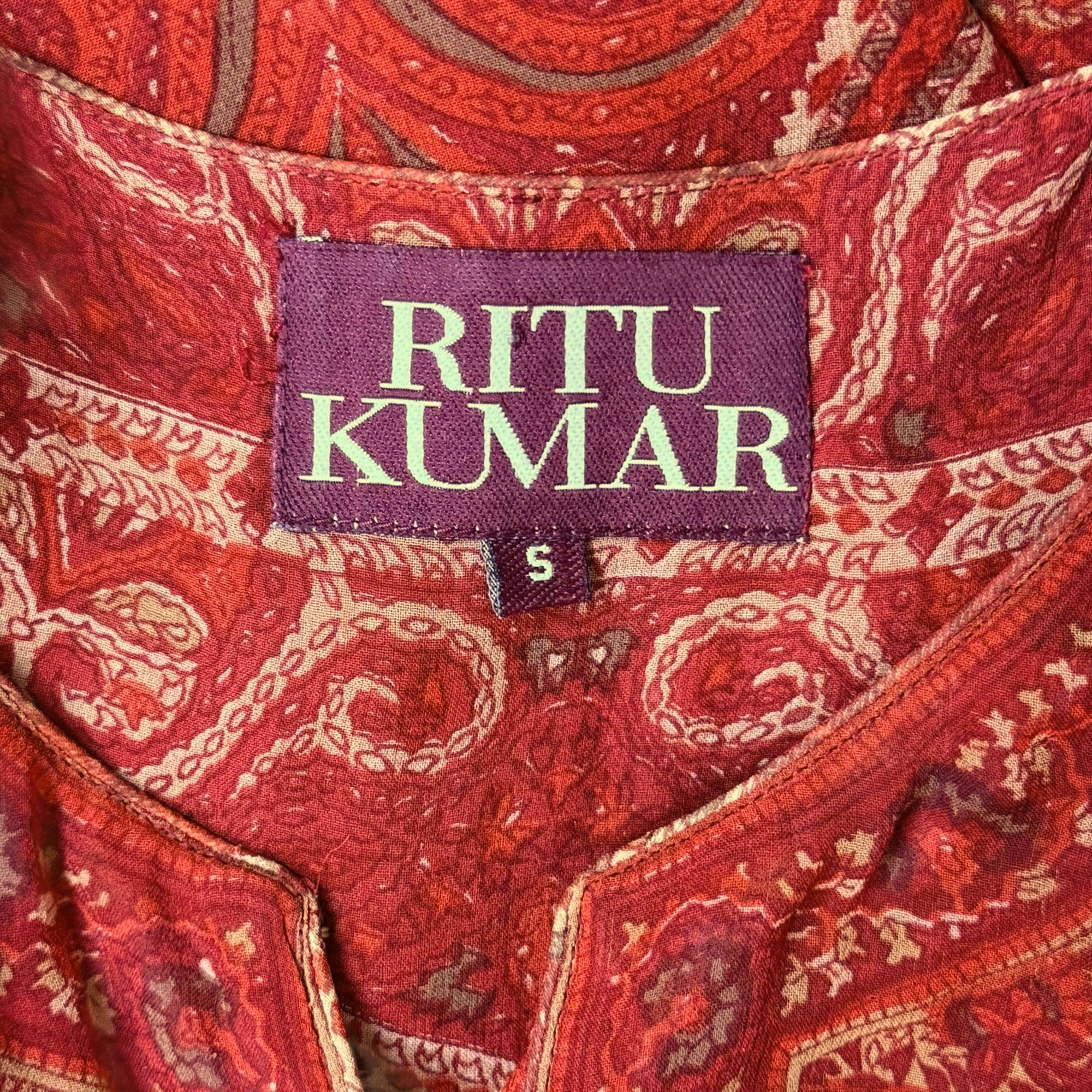Vintage Ritu Kumar Silk Dress Red Paisley Size S