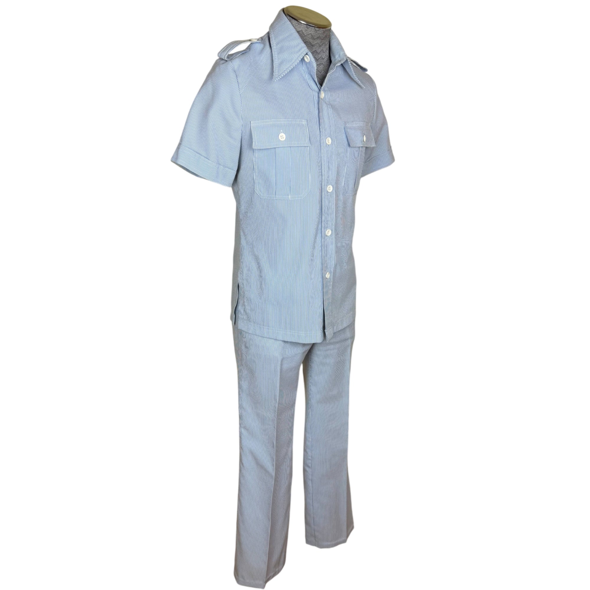 1970s men's seersucker leisure suit with safari-style shirt jacket