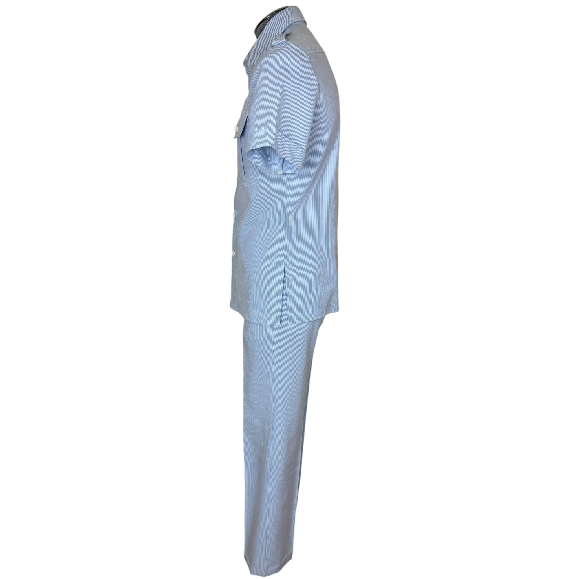 Riviera men's striped seersucker leisure suit side view