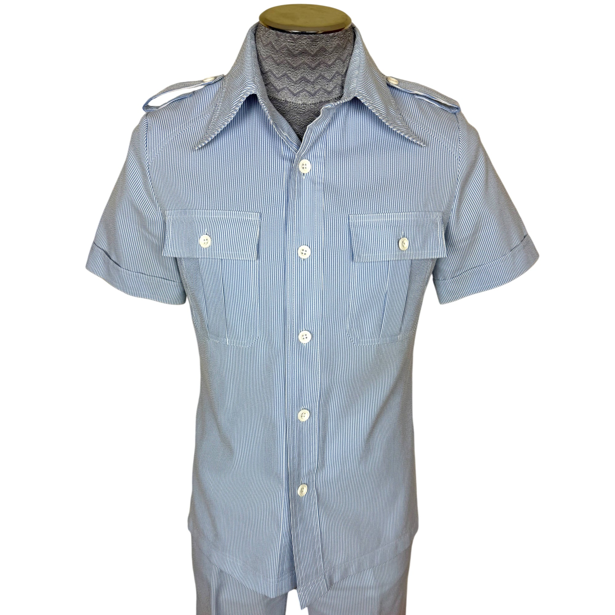 Riviera blue and white seersucker short sleeve leisure jacket